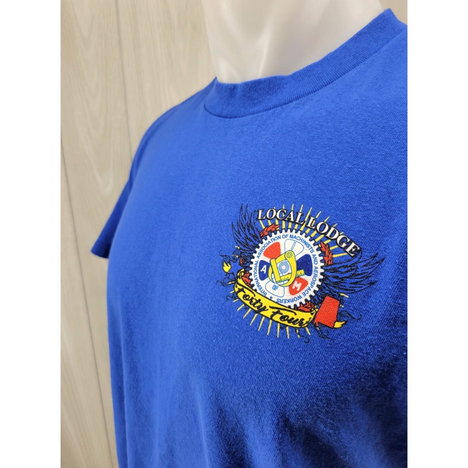 Vintage VINTAGE Union Line Distressed Lodge 44 Machinists & Aerospace Workers Union Mens T-Shirt Blue Large Shirt Men 90s Graphic Tee Size US L / EU 52-54 / 3 - 5 Thumbnail