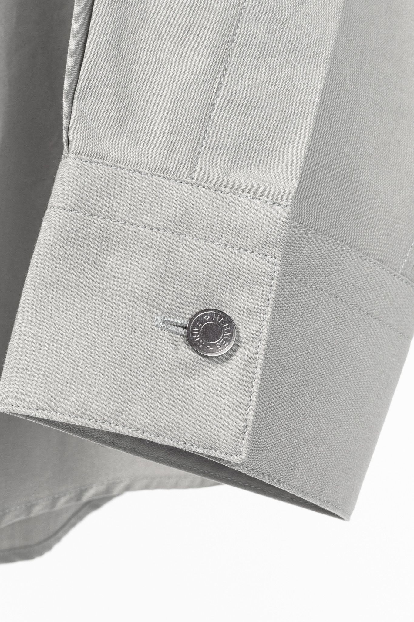 Hermes Hermes Light-Grey Cotton-Poplin Vertical-Pocket Shirt Size US M / EU 48-50 / 2 - 7 Thumbnail