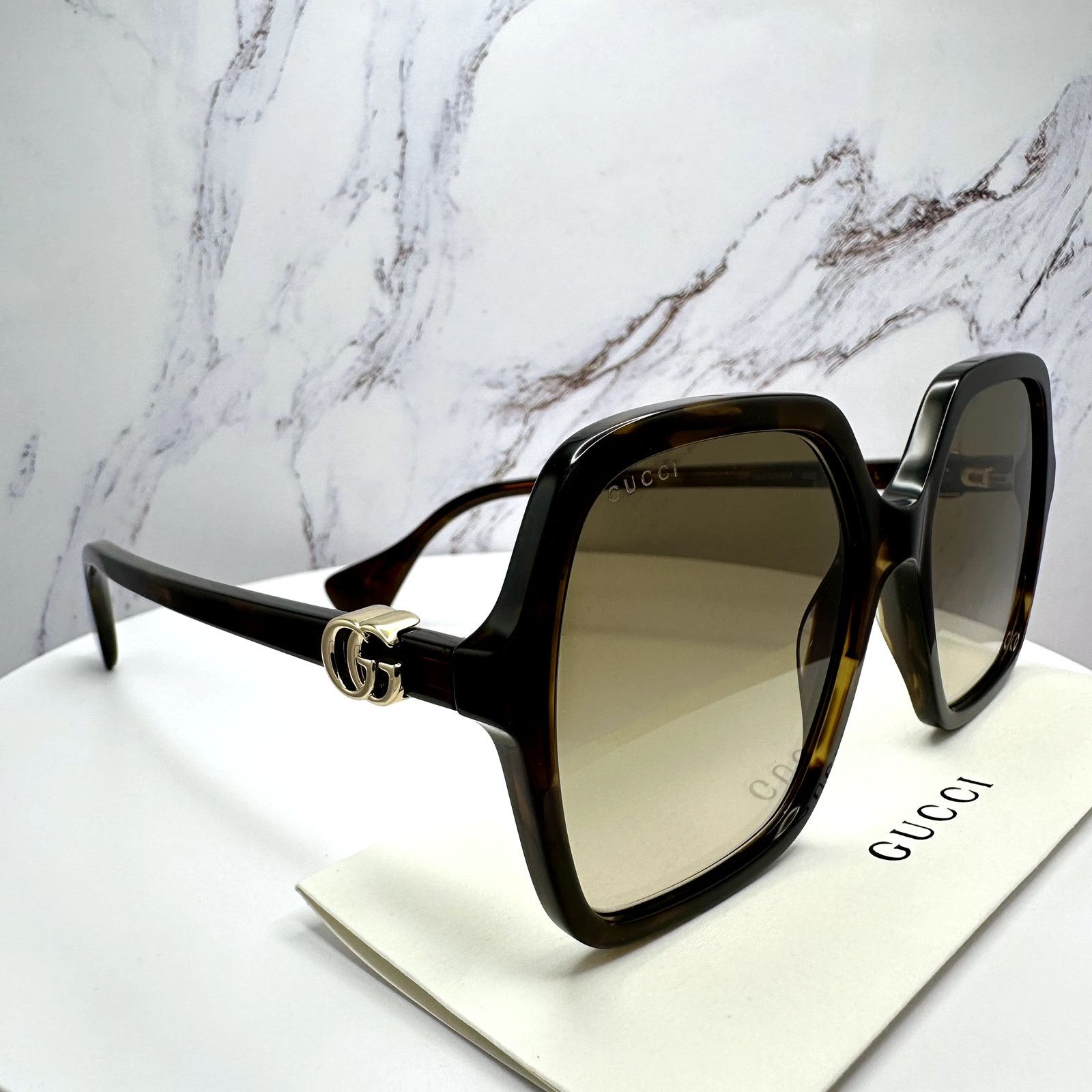 Gucci New GUCCI Sunglasses Brown Square Gold Metal GG Logo Size ONE SIZE - 9 Thumbnail