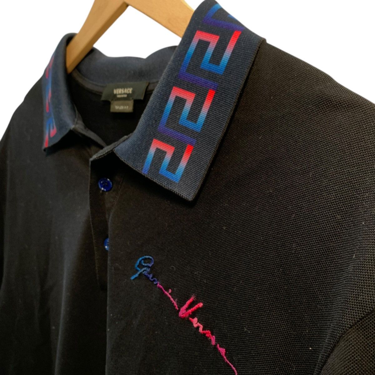 Versace Versace Navy Polo Grecka Colored Trim Size US XL / EU 56 / 4 - 5 Thumbnail