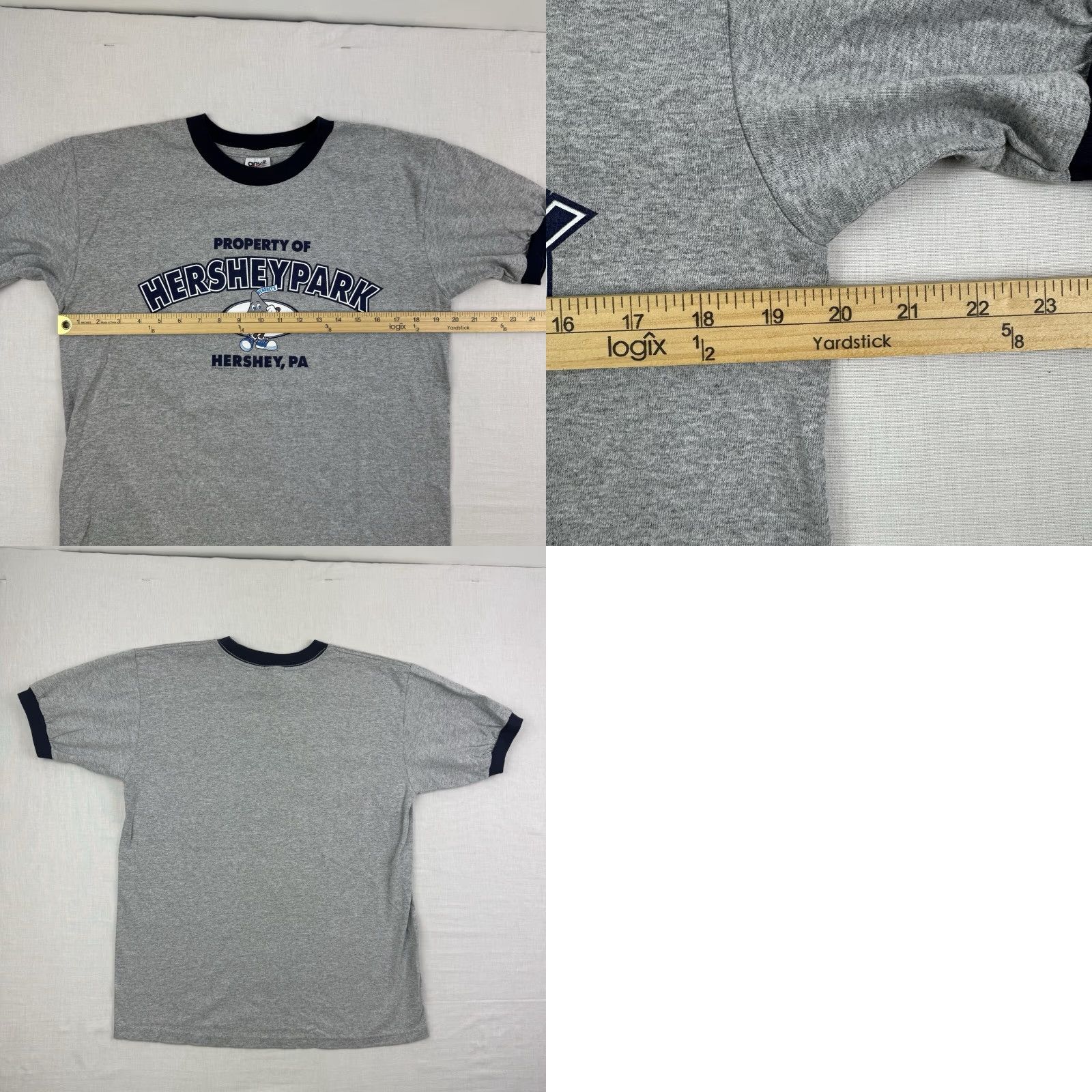 Anvil VINTAGE Hershey Park Ringer T Shirt Adult M Gray Candy Hersheys Kiss Y2K 90s Mens Size US M / EU 48-50 / 2 - 8 Thumbnail