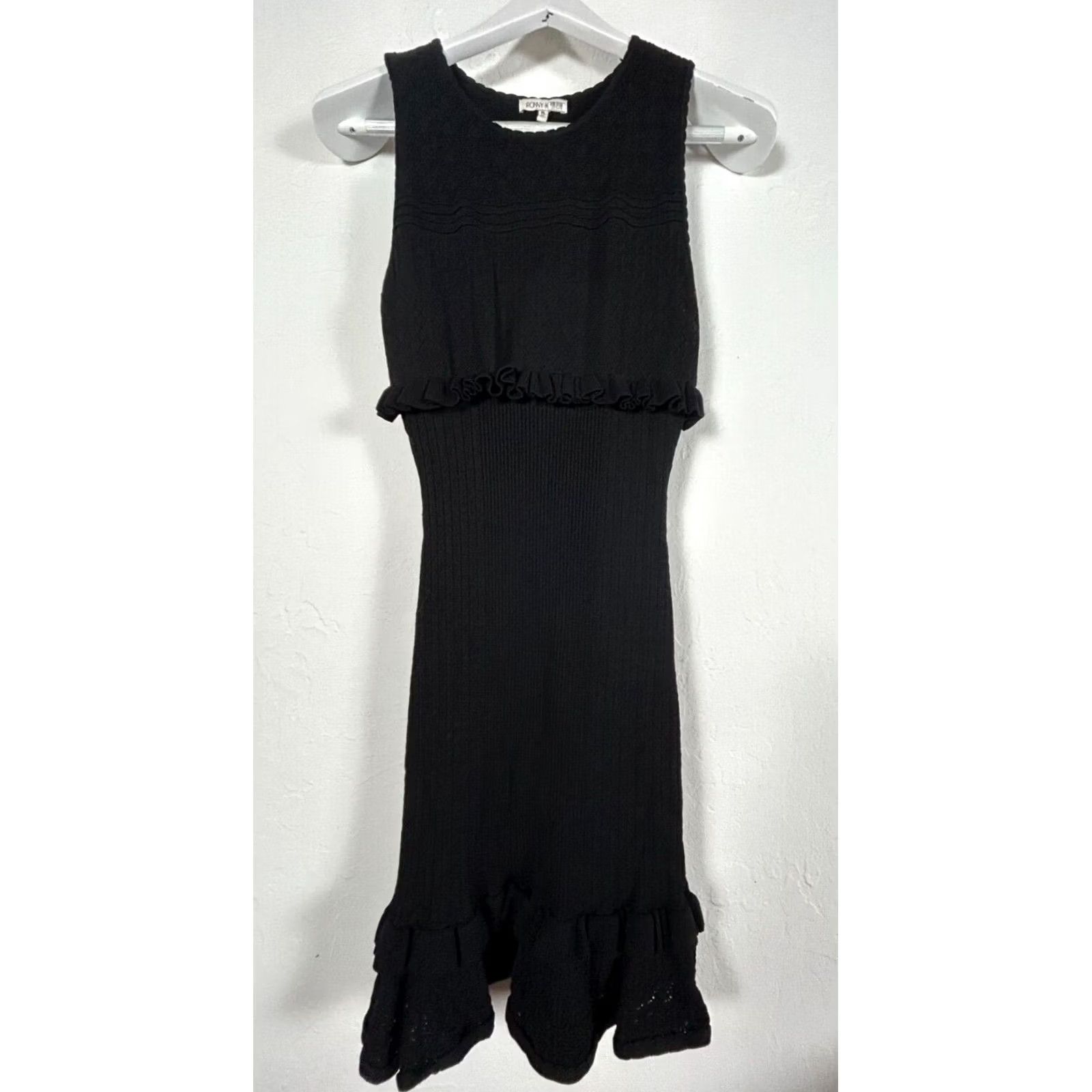 Ronny Kobo Ronny Kobo Women's Nova Dress Sleeveless Knit Black XL Ruffle Mini Bodycon Short 90s Elegant Cocktail Party/Cocktail Dress Size XL / US 12-14 / IT 48-50 - 2 Thumbnail