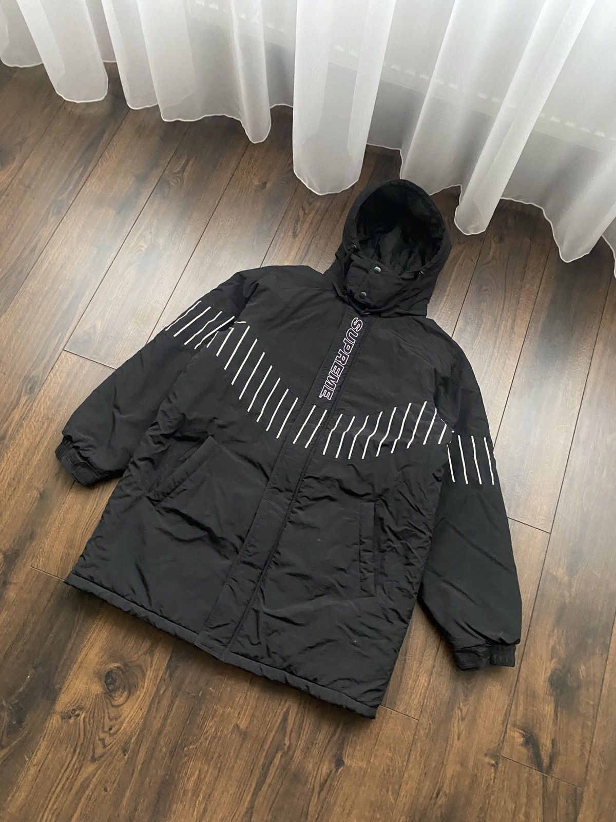 Supreme Supreme Big Logo Pinstripe Sports Panel Parka | Grailed
