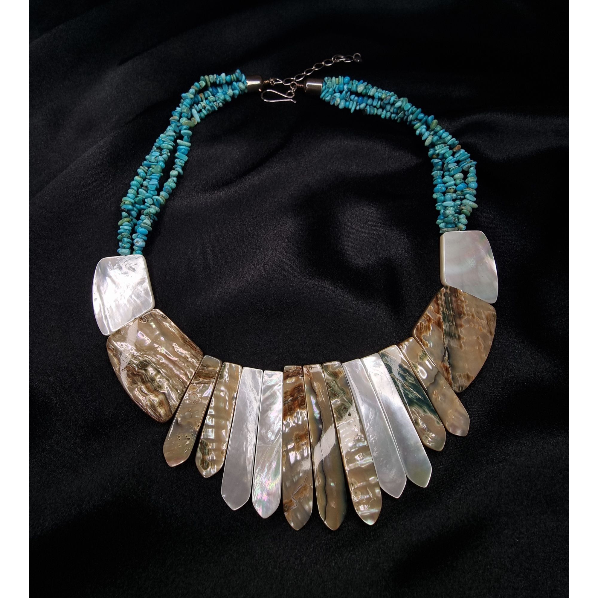 Vintage Jay King 925 Sterling Silver Turquoise & Mother Of Pearl Nec Size ONE SIZE - 3 Thumbnail