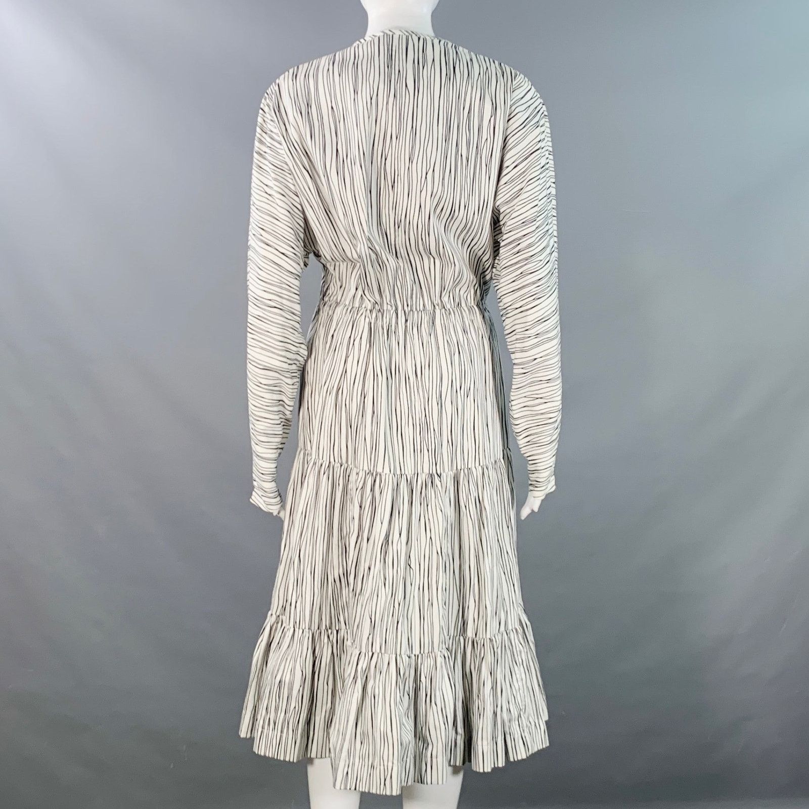 Rochas ROCHAS 2 Black White Cotton Stripe Button Trim A-Line Dress Size XS / US 0-2 / IT 36-38 - 4 Thumbnail