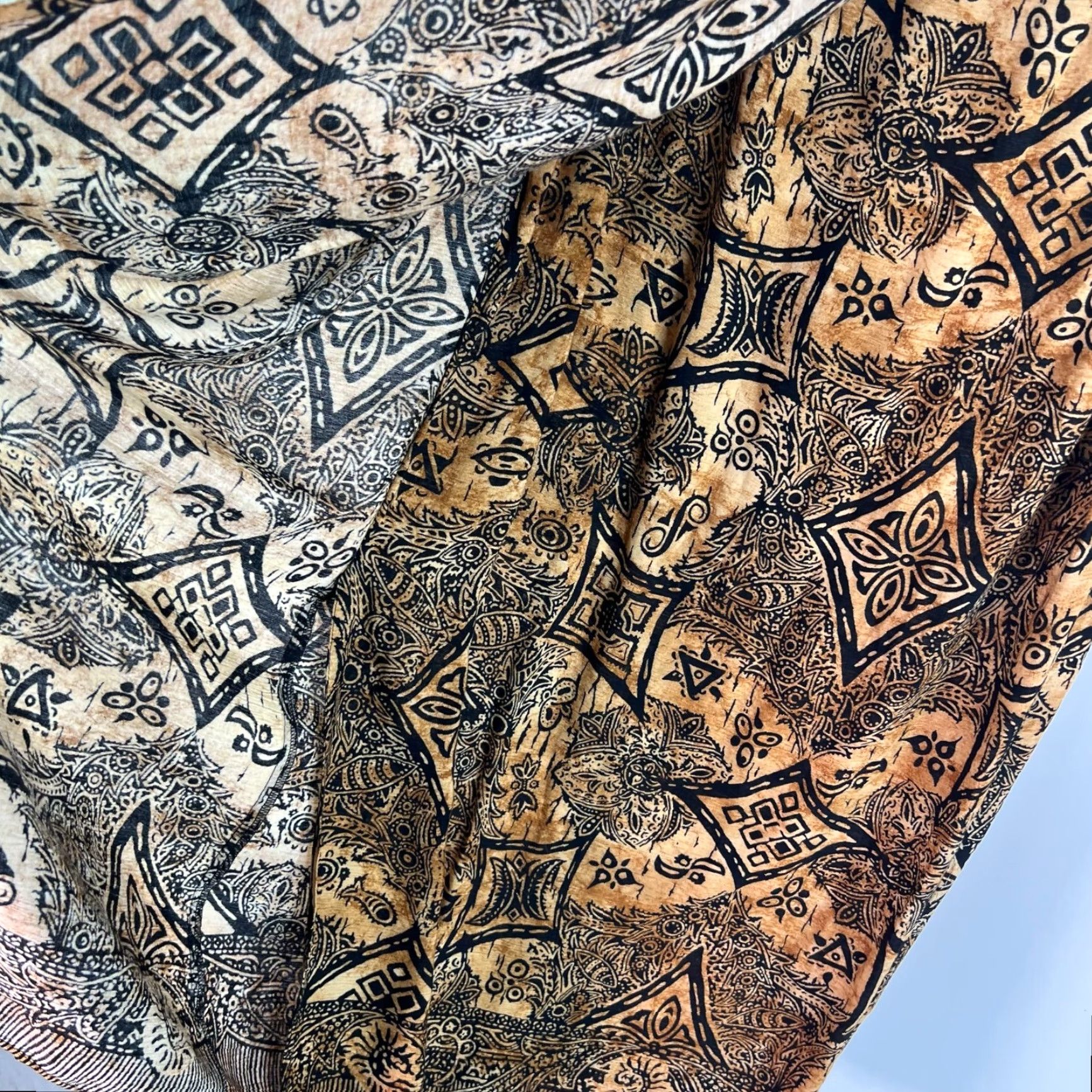 Vintage Stonebridge Skirt Womens Size 12 Maxi Wrap Geometric Brown Gold Rayon Chambray Lightweight 40in Length Size 34" / US 12 / IT 48 - 5 Thumbnail