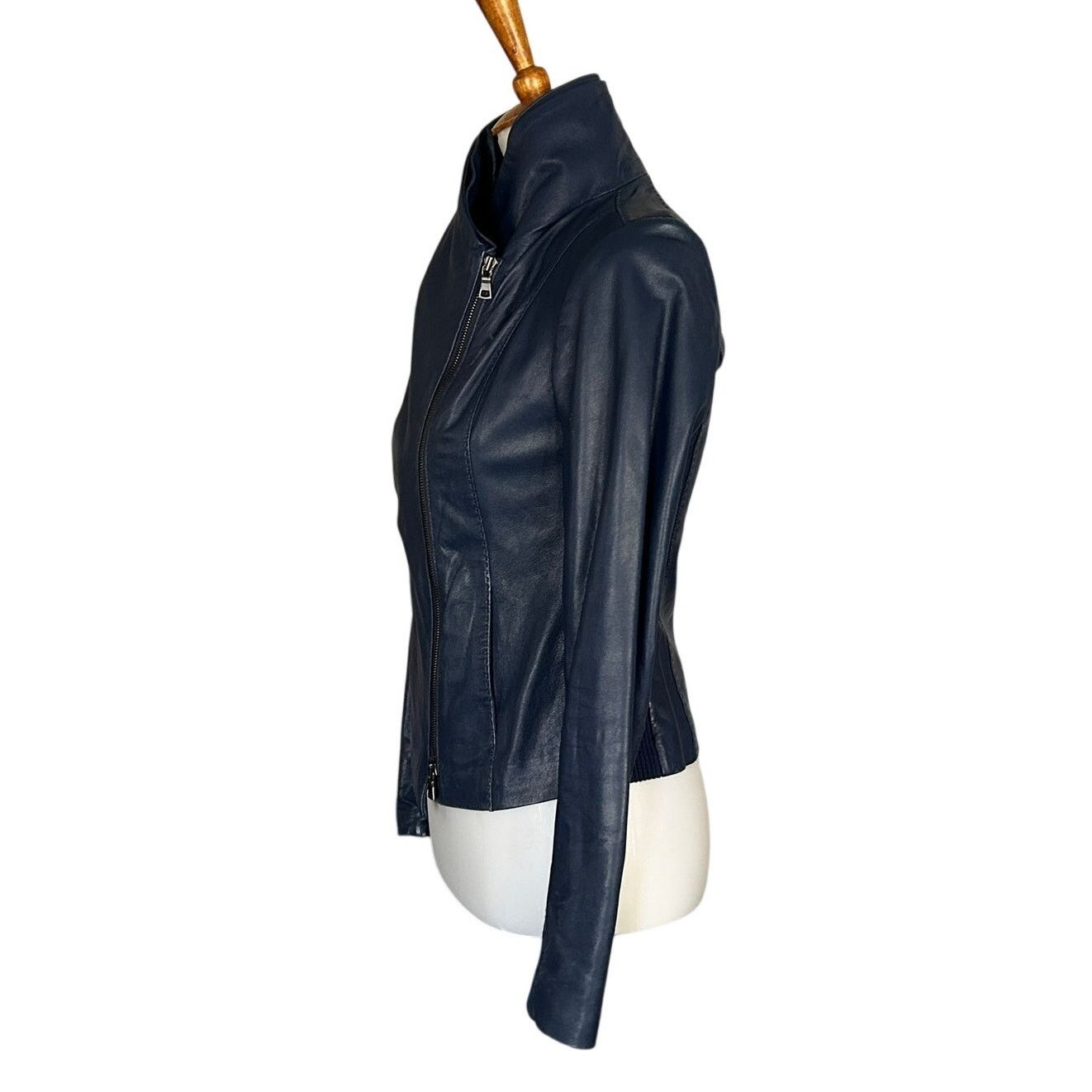 Vince Vince Leather "Scuba" Jacket Navy Fitted Size XS Size XS / US 0-2 / IT 36-38 - 3 Thumbnail