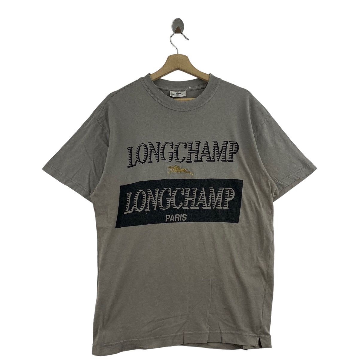 Longchamp × Vintage Vintage LONGCHAMP PARIS Big Logo Print Grey Short Sleeve Size US M / EU 48-50 / 2 - 1 Thumbnail