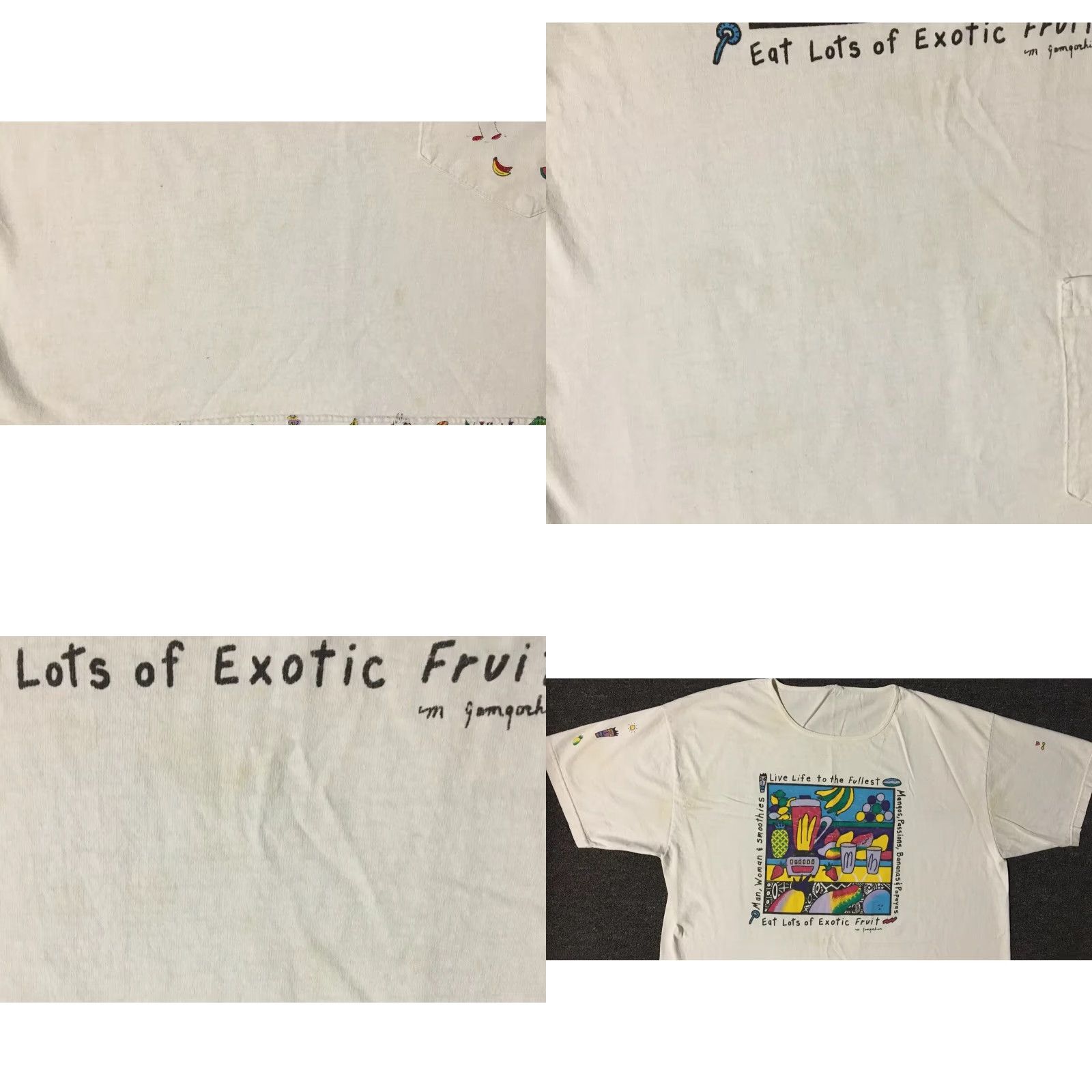 Vintage VINTAGE Maui Fruit Shirt Unisex Adults One Size White Distressed 90s Surf Hawaii Beach Cartoon Funny Shirt Mens/Womens Size US M / EU 48-50 / 2 - 8 Thumbnail