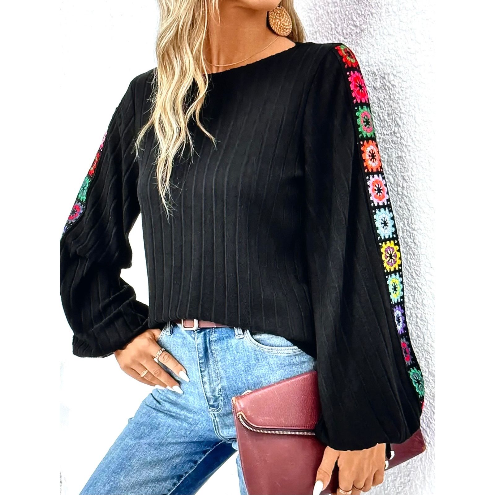 Other Floral Embroidered Retro Long Sleeve Black Multi M (06) Size M / US 6-8 / IT 42-44 - 4 Thumbnail