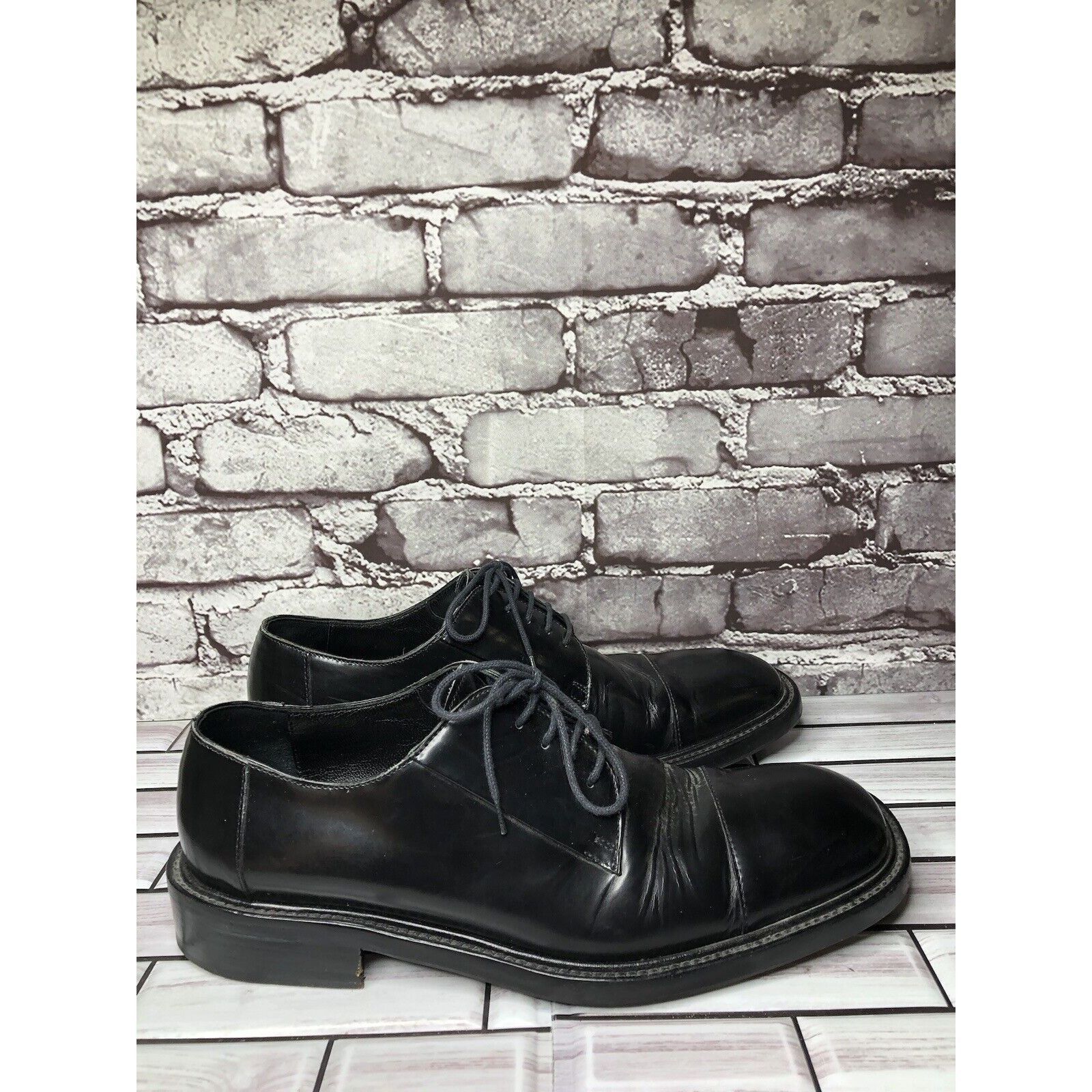 Other LAUDINO CACCIN Black Leather Cap Toe Oxfords Lace Dress Shoe Size US 9 / EU 42 - 1 Thumbnail