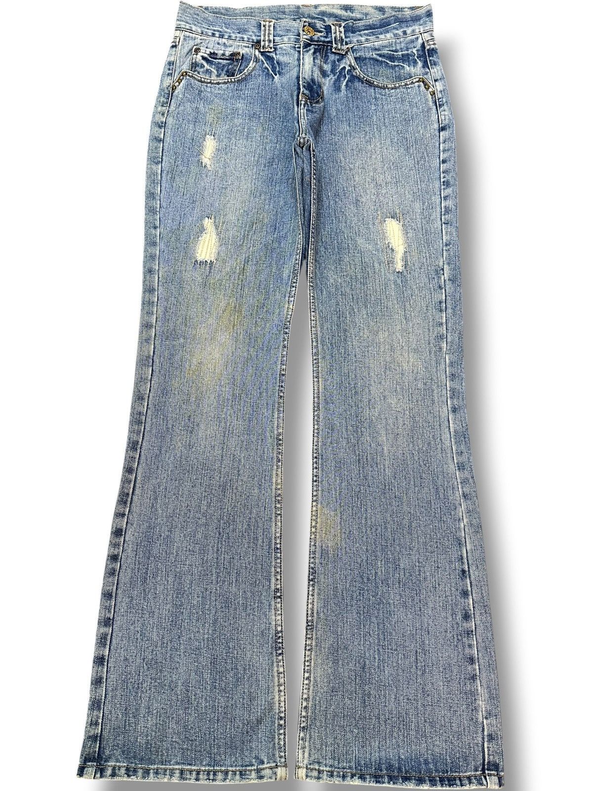 POST ARCHIVE FACTION (PAF) Vintage Nylaus Jeans Flare Faded Grunge Distressed Denim Size US 31 - 1 Thumbnail