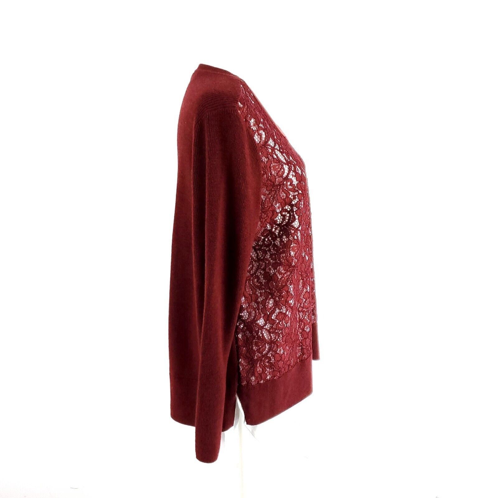 Vera Wang Simply Vera Red Floral Blouse Red Size PL Scoop Neck Cotton Size L / US 10 / IT 46 - 4 Thumbnail