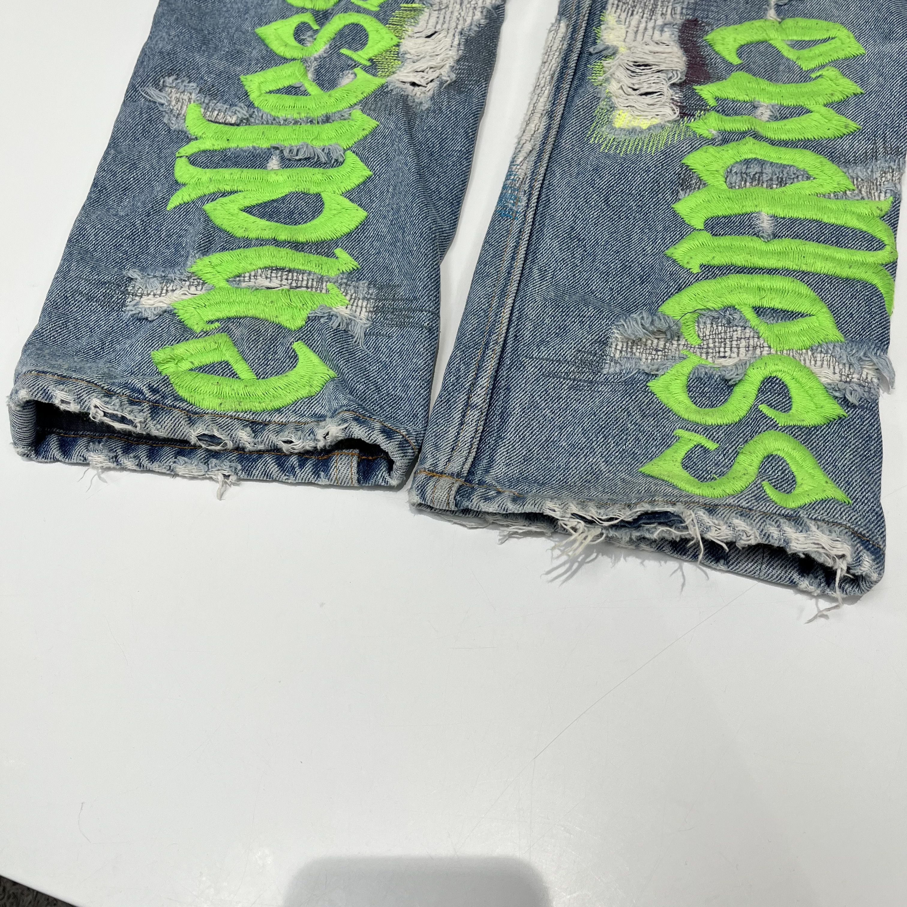Endless Vlone x Endless Embroidered And Distressed Denim Jeans Blue Size US 32 / EU 48 - 21 Thumbnail