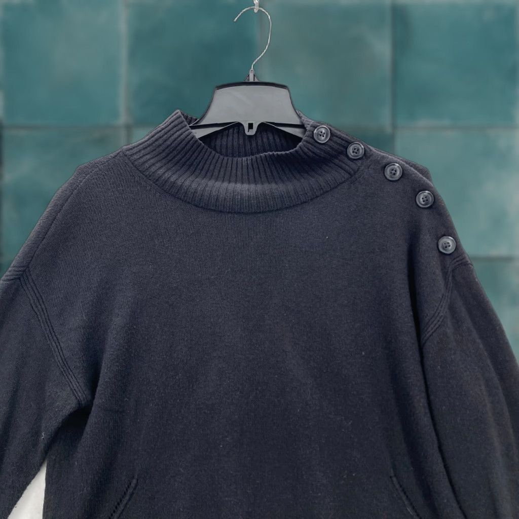 Talbots Talbots Merino Wool Blend Sweater Women's Large Black Mock Neck Button Accent Pullover Size L / US 10 / IT 46 - 1 Thumbnail