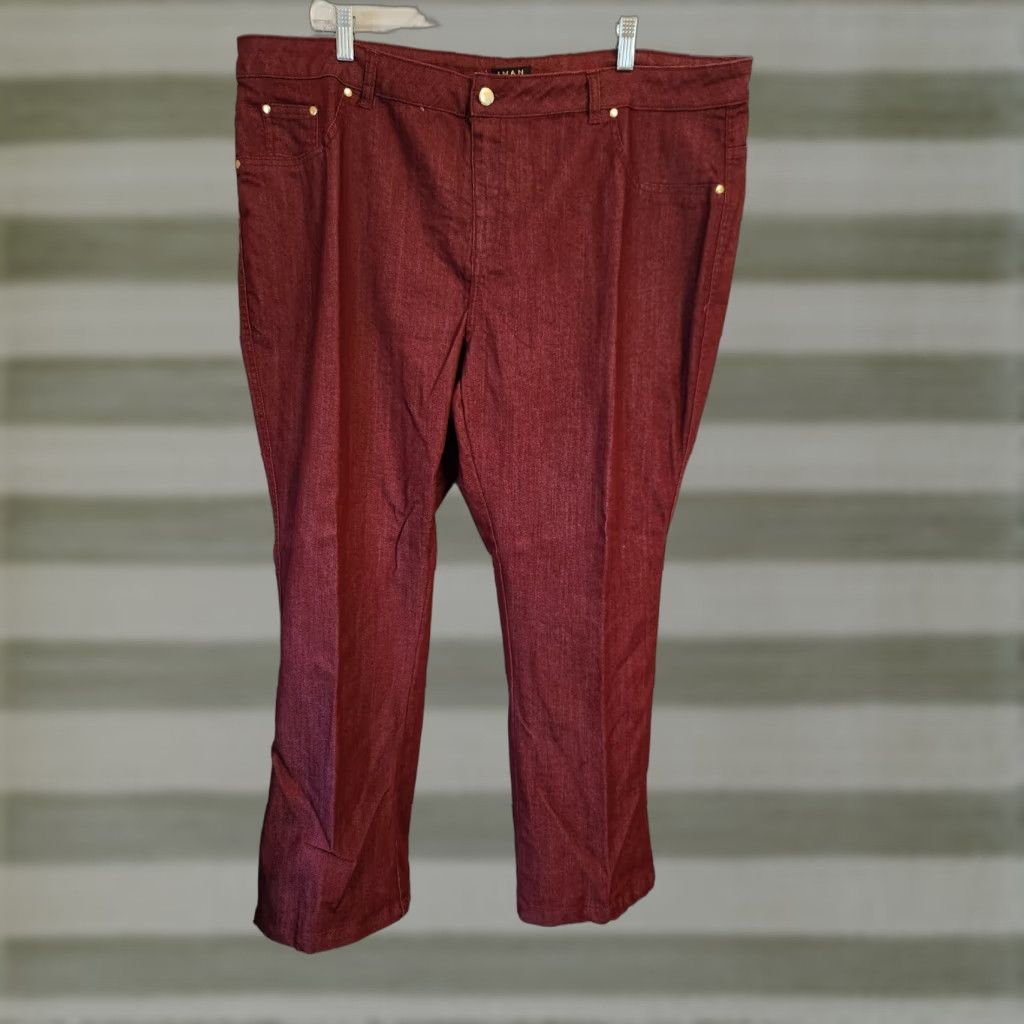 Denime IMAN Wine Pull-on Women's Mid-Rise Stretch Denim Jeans 2X Short Straight Leg Jeans Women Plus Size Wine Denim Straight Leg Size 40" / US 18 - 1 Thumbnail