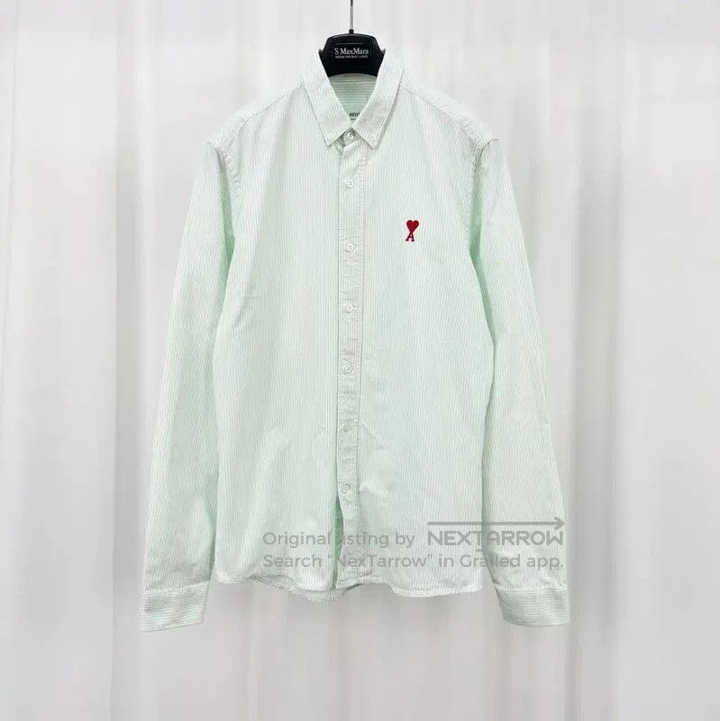 AMI Light Green Long Sleeve Embroidered Shirt .