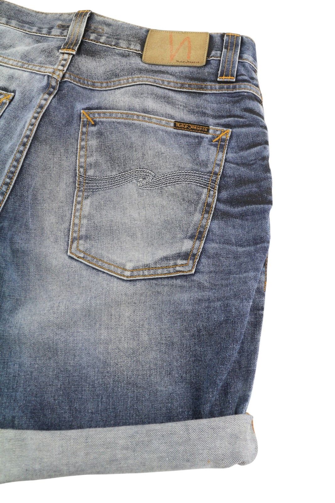 Nudie Jeans GRIM TIM W33 Washed Denim Blue Button Fly Shorts 83838 Size US 33 - 4 Thumbnail