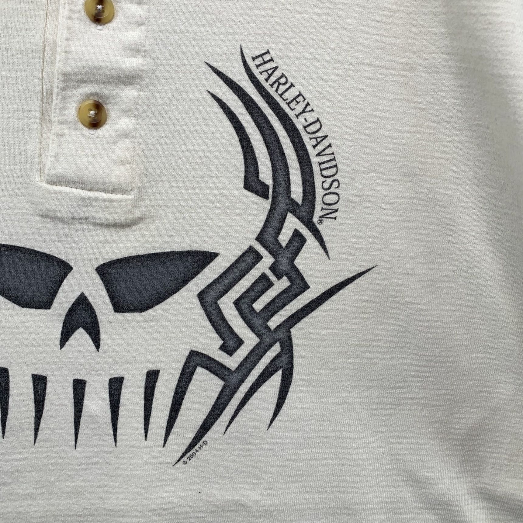 Harley Davidson VINTAGE Harley-Davidson Henley Skull Shirt Adult Large White Graphic Print Made in USA Mens Size US L / EU 52-54 / 3 - 7 Thumbnail