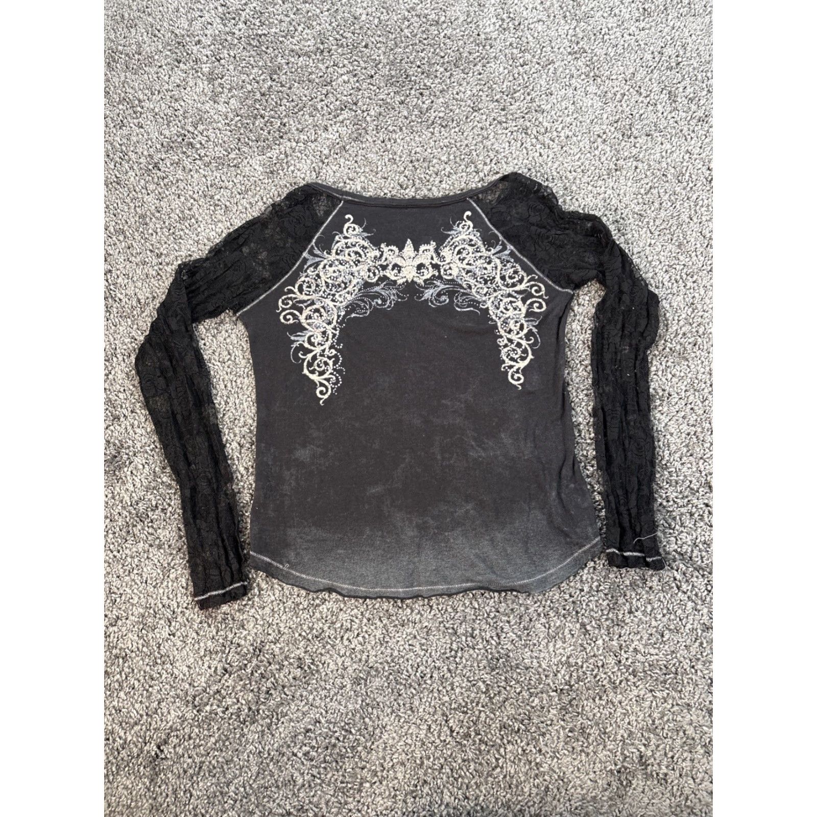 Vintage VINTAGE Maurices Shirt Womens Large L Black Lace Rhinestone Wings Y2K Round Neck Longsleeve Shirt Womens Large Rhinestone Lace Sleeve Wings Y2K Size L / US 10 / IT 46 - 5 Thumbnail