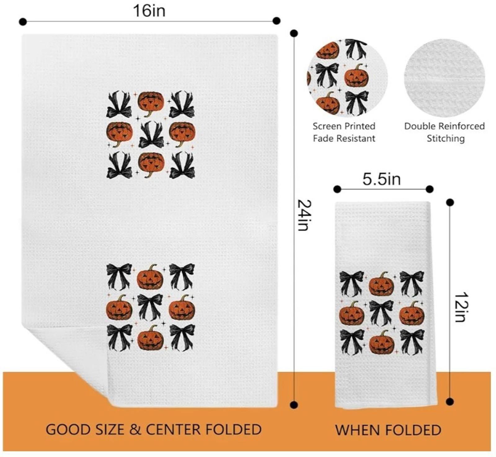 Other Halloween Kitchen Hand Towels Black Pumpkin & Coquette Bow Size ONE SIZE - 3 Thumbnail