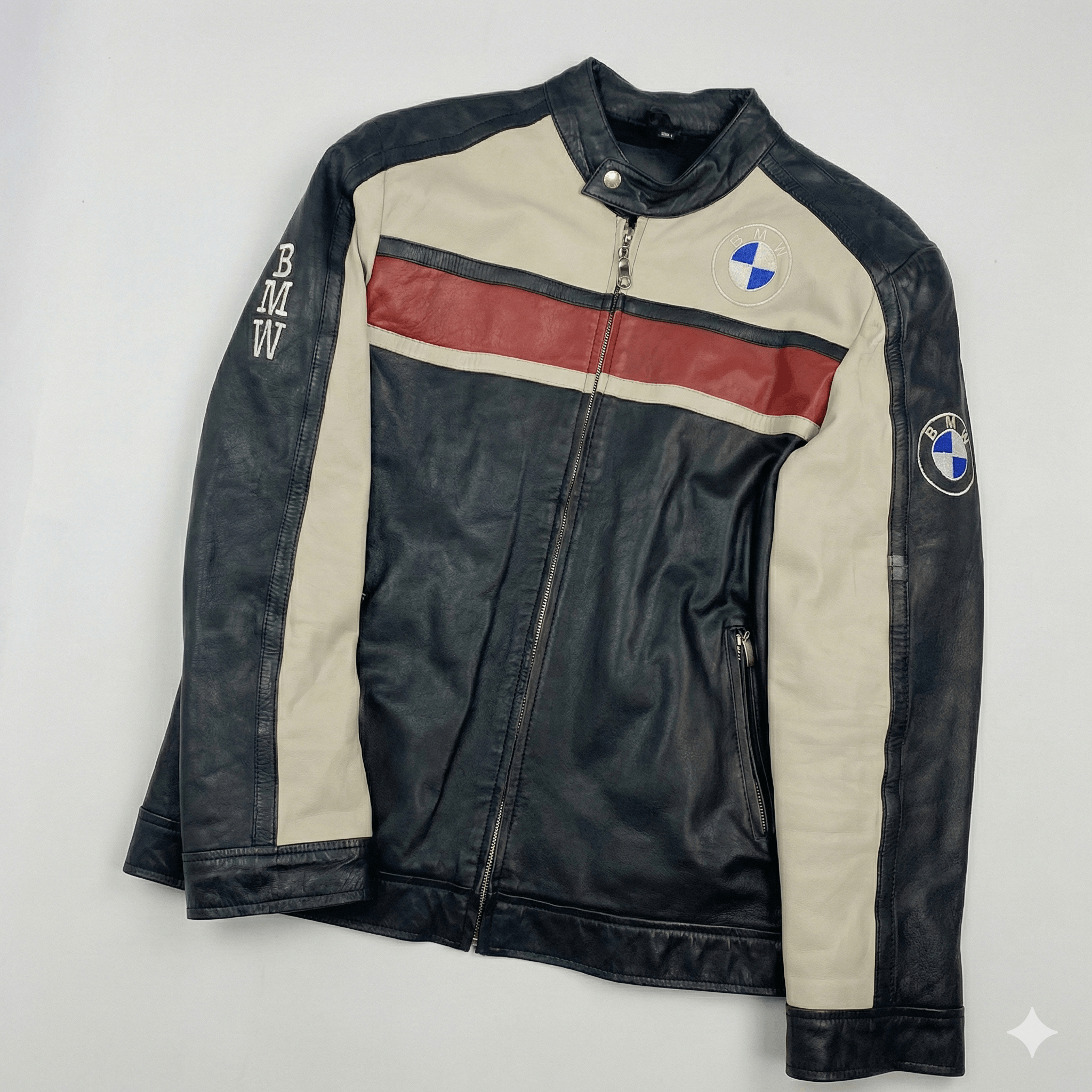 Vintage Vintage BMW Motorrad Leather Racing Jacket Biker Cafe Racer Size L / US 10 / IT 46 - 1 Thumbnail