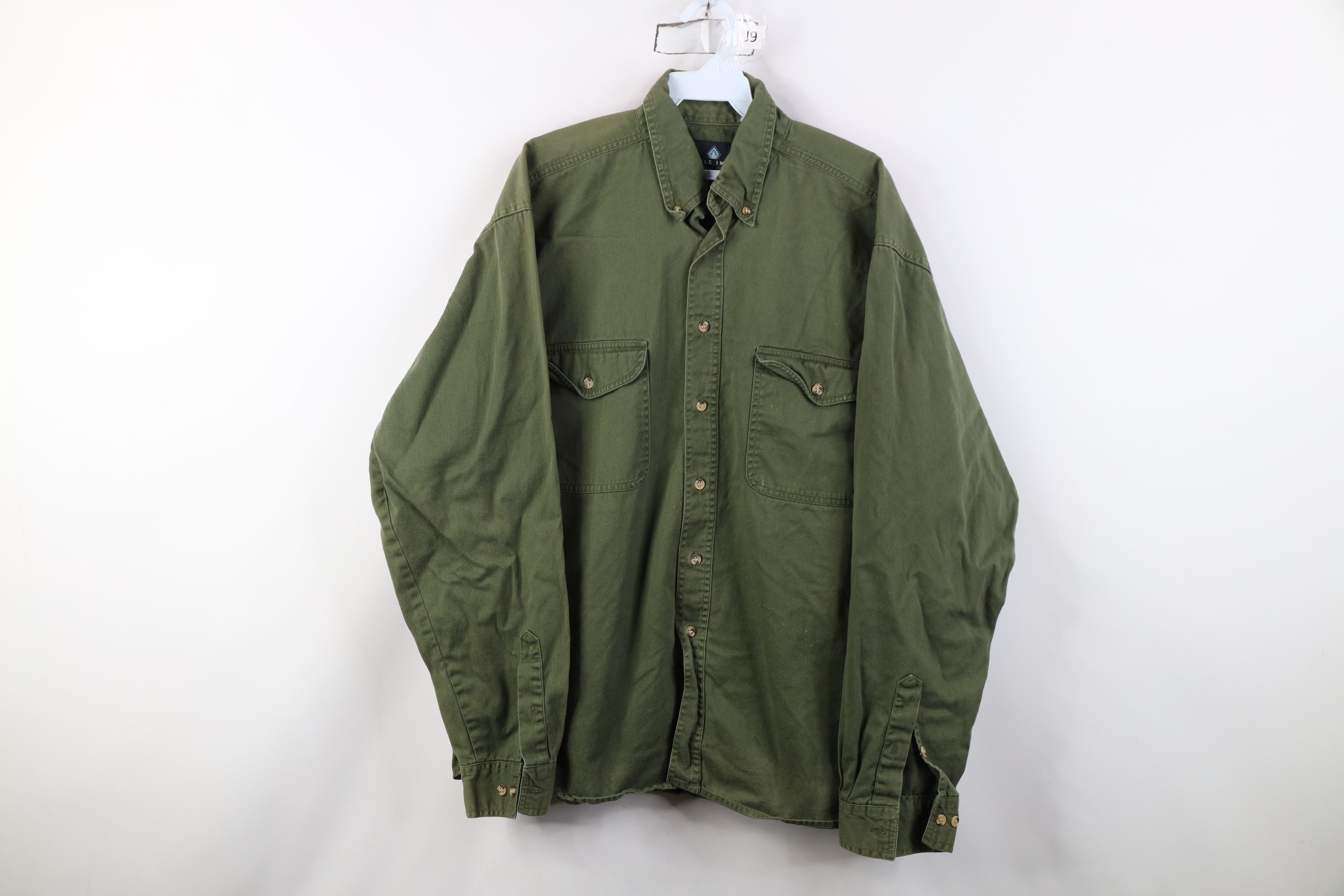 Vintage Vintage 90s Streetwear Cotton Twill Button Down Shirt Green Size US L / EU 52-54 / 3 - 1 Thumbnail