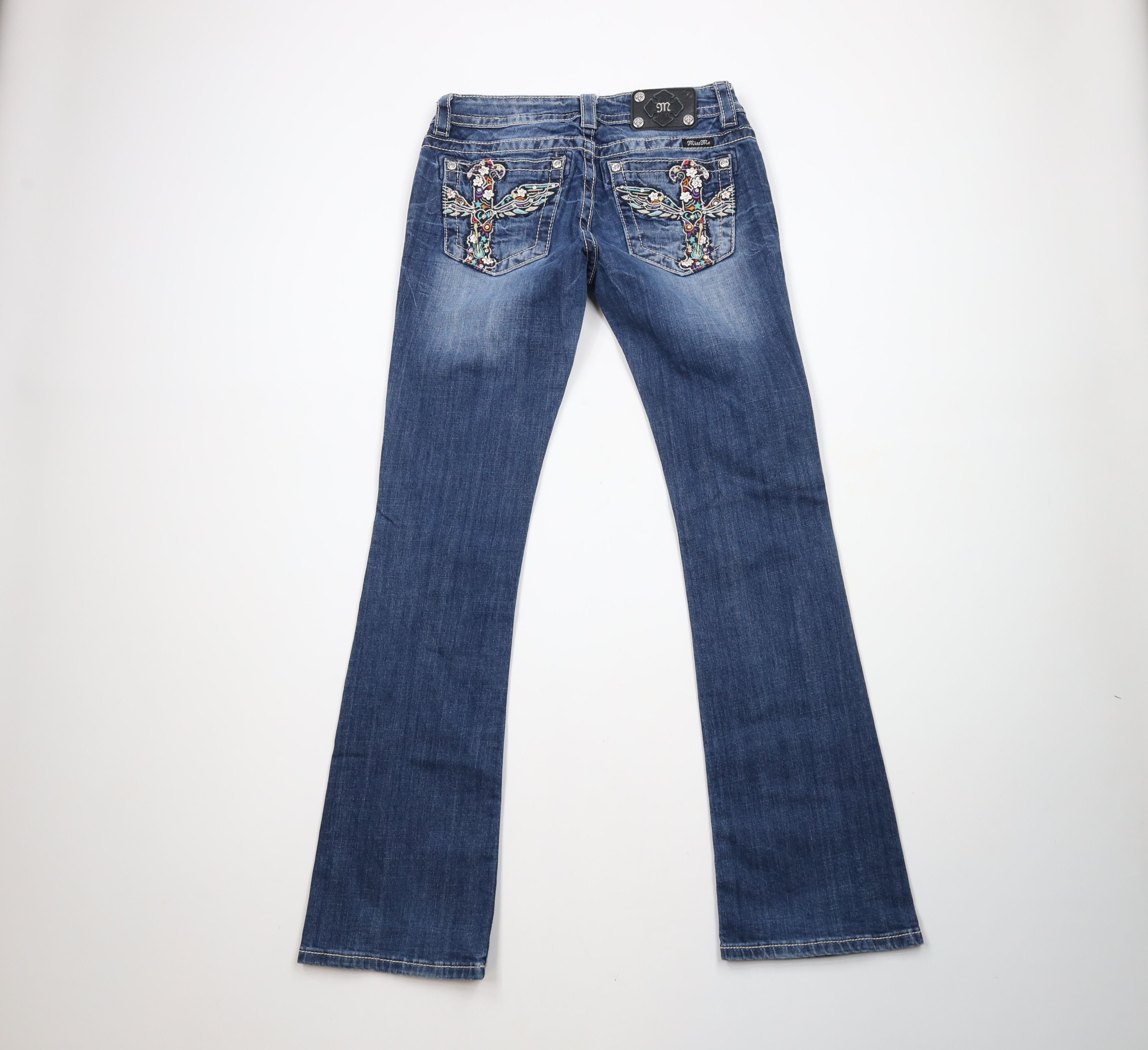 Miss Me × Vintage Miss Me Rainbow Cross Thick Stitch Signature Bootcut Jeans Size 29" - 9 Thumbnail