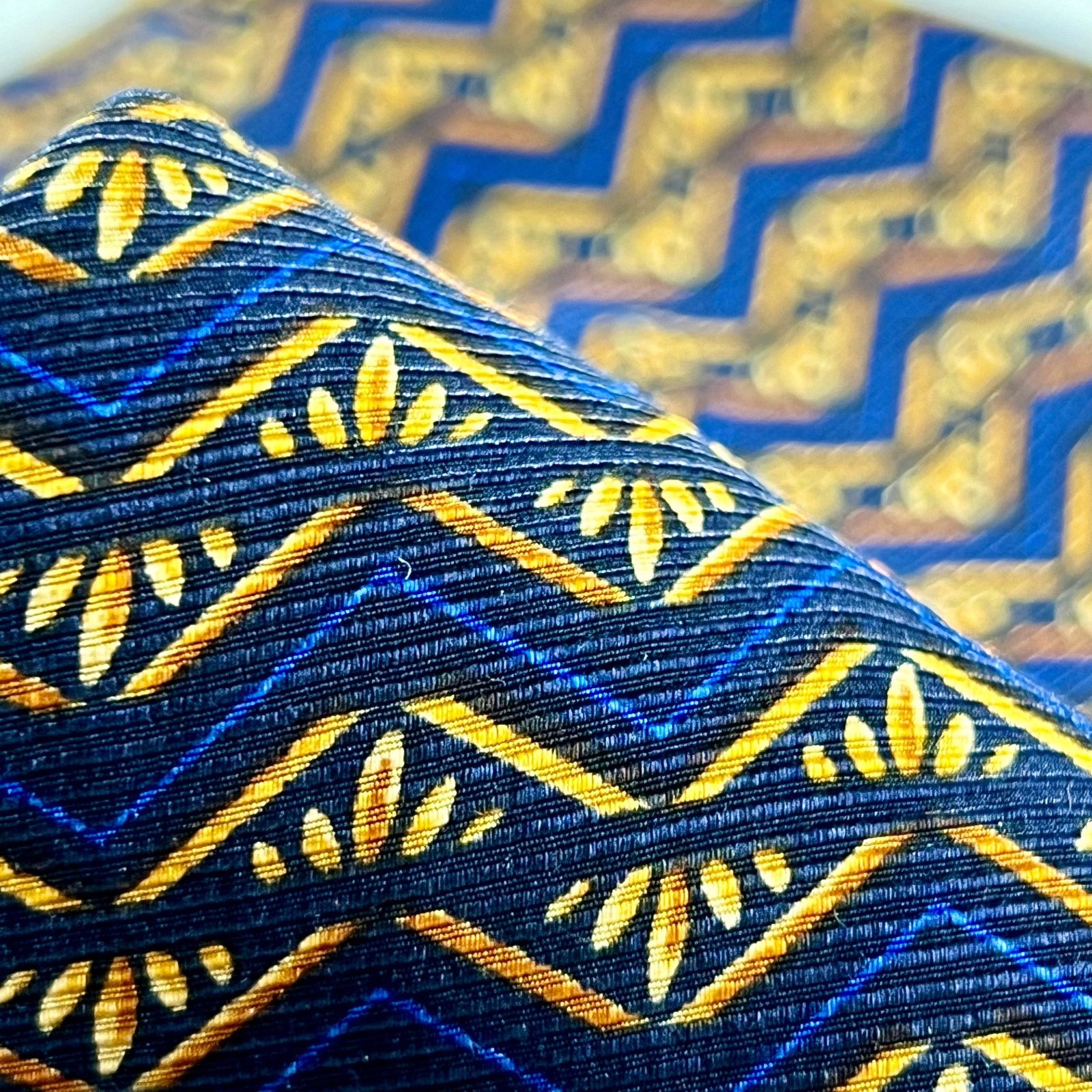 Altea Altea Milano Men's Tie Blue Gold 100% Silk Striped Necktie Size ONE SIZE - 5 Thumbnail