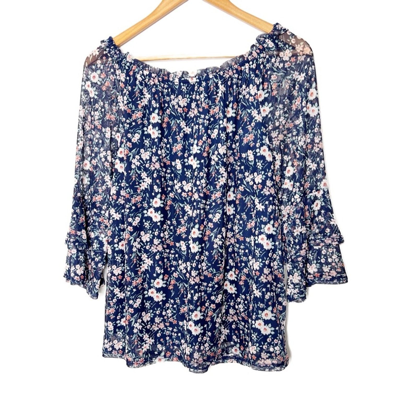 Apt. 9 APT.9 Women’s Floral Mesh Navy Blue Bohemian Blouse Top Size S / US 4 / IT 40 - 12 Thumbnail