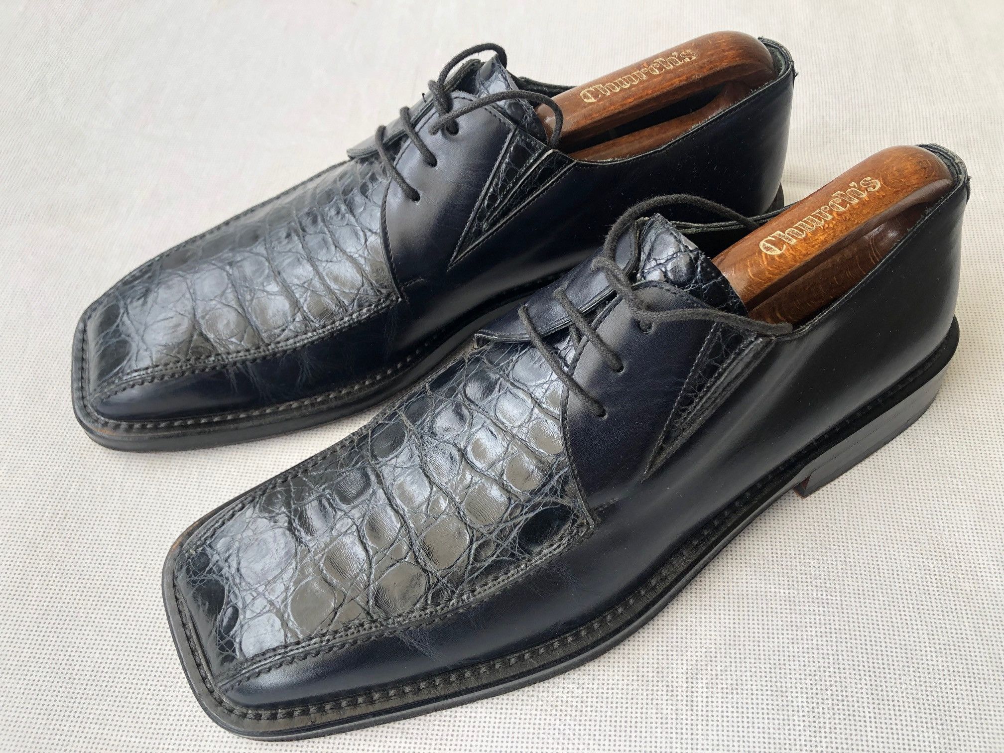 Mezlan Mezlan Dark Blue/Black Crcodile/leather Lace Up Shoes Size US 9 / EU 42 - 1 Thumbnail