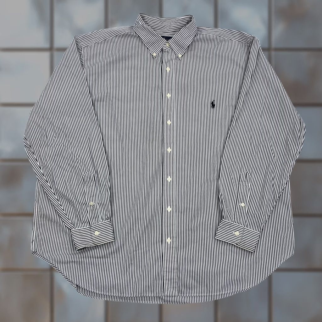 Ralph Lauren Ralph Lauren Shirt Button-Down 2XB Big & Tall Black White Stripe Long Sleeve Embroidered Logo, 100 Cotton, Classic Fit, Casual Business Travel Men Size US XXL / EU 58 / 5 - 1 Thumbnail