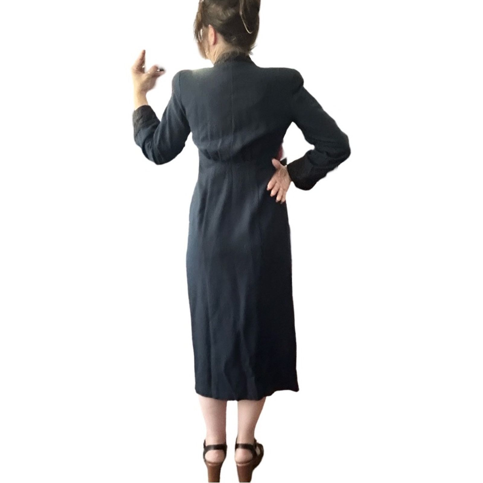 Other Beau David Navy Wool Blend Evening Robe With Side Slit Size M / US 6-8 / IT 42-44 - 2 Thumbnail