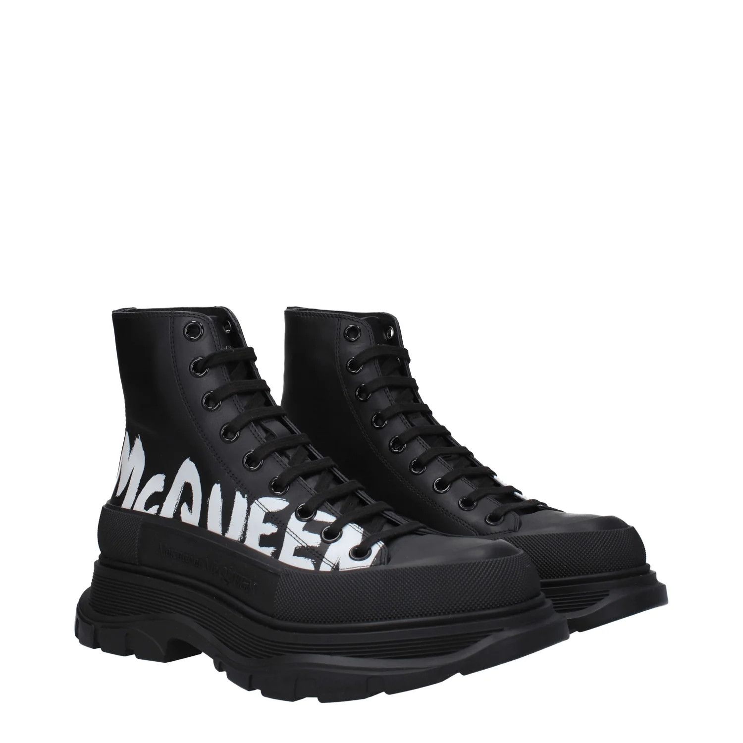 Alexander McQueen ob1o1e0225 Leather Hi-Top Sneakers in Black Size US 7.5 / EU 40-41 - 2 Thumbnail