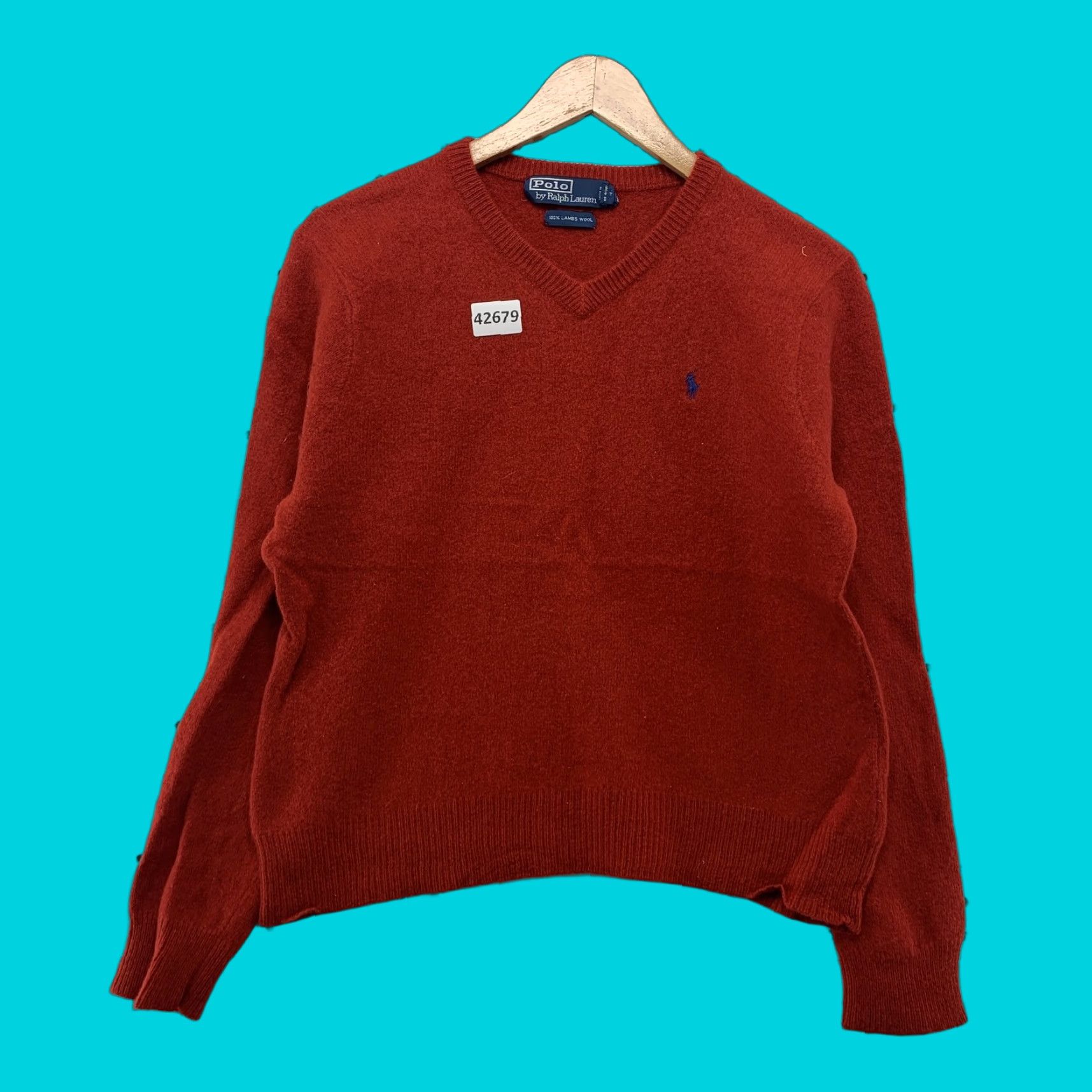 Polo Ralph Lauren Polo Ralph Lauren Sweater Shirt Mens Large Red V-Neck Pullover Knit Wool 100% Lambs Wool Casual Mens Size US L / EU 52-54 / 3 - 1 Thumbnail
