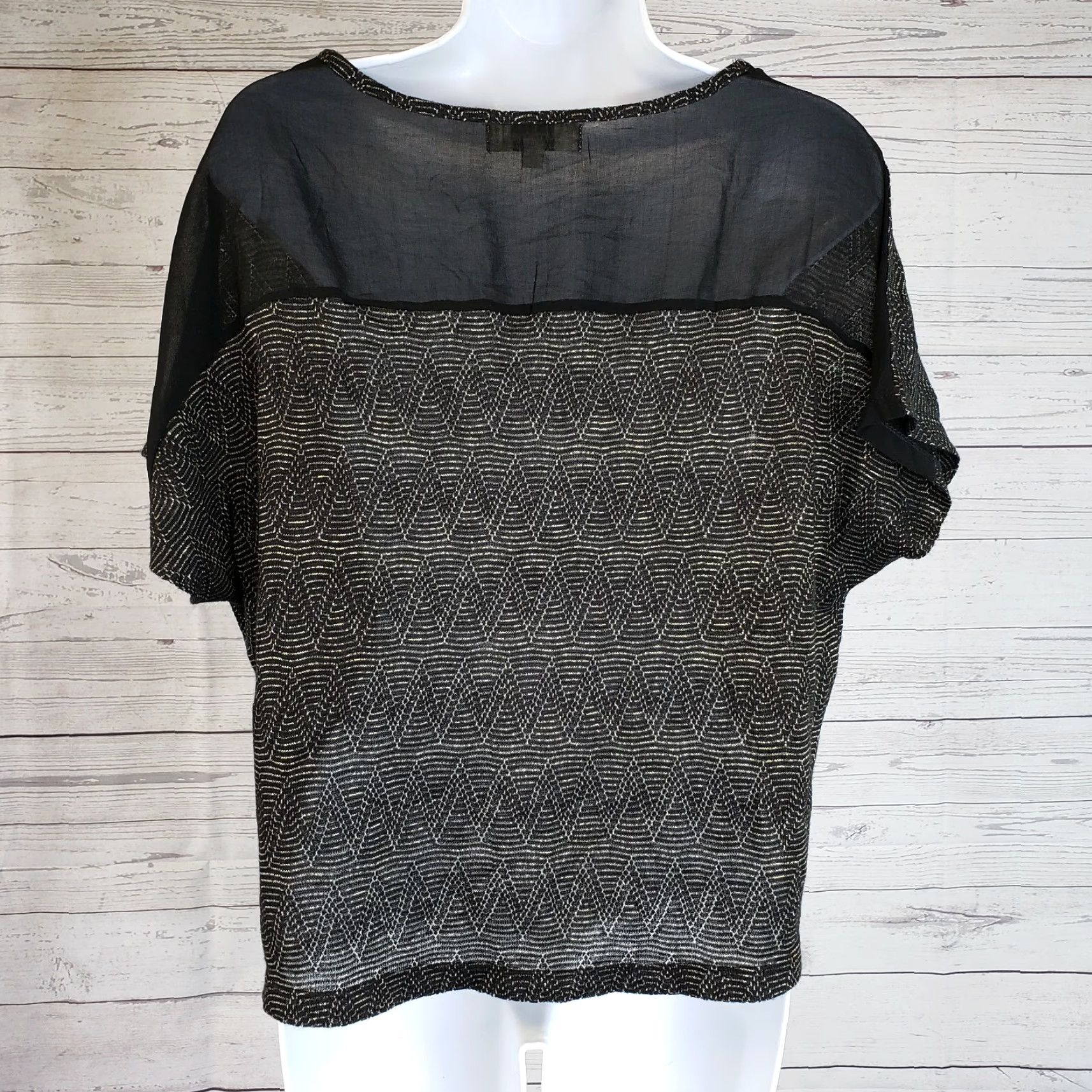 Vintage Umgee Womens Top Medium Black Gold Chevron Semi Sheer Cotton Blend Blouse Casual Shirt Womens Size M / US 6-8 / IT 42-44 - 3 Thumbnail