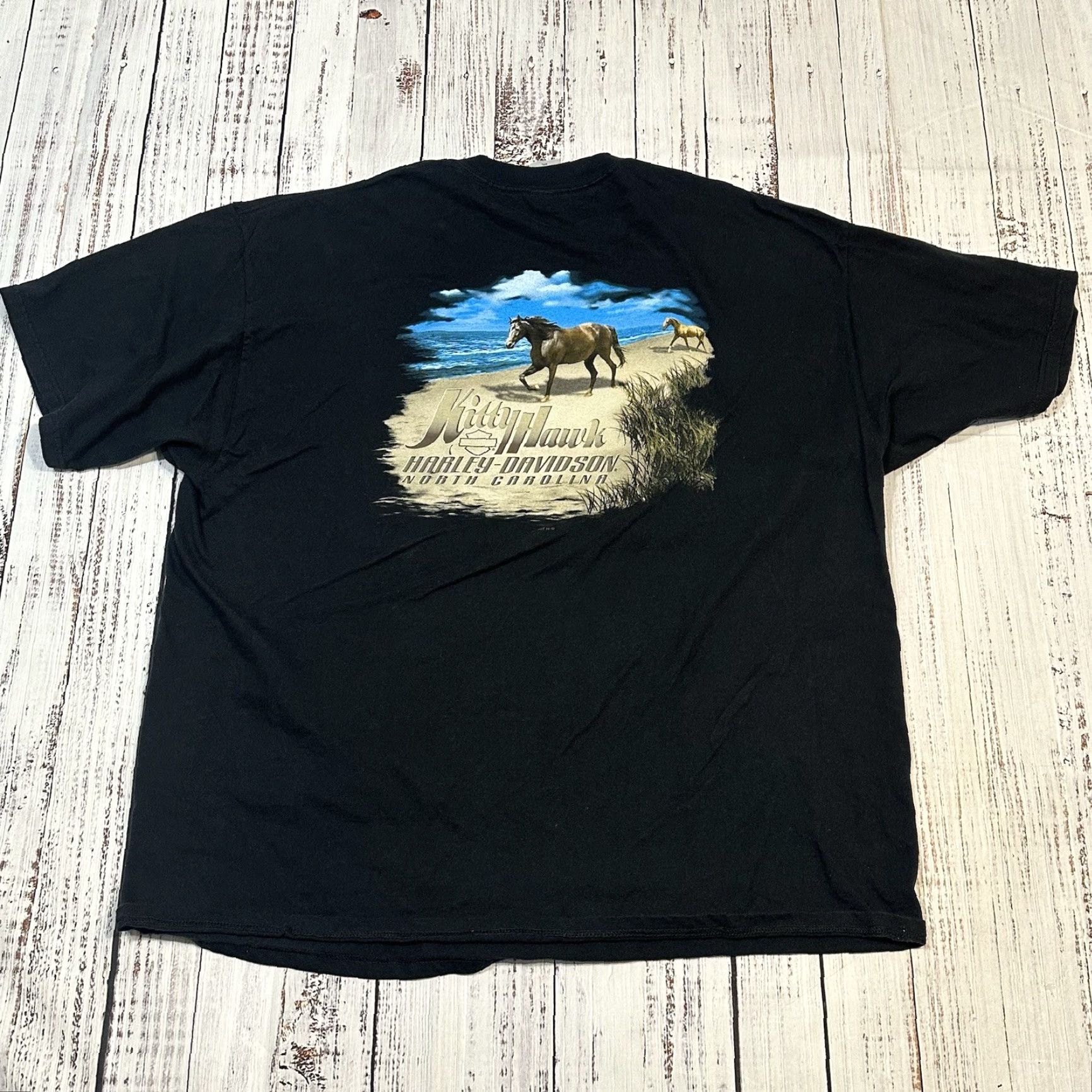 Harley Davidson Harley-Davidson American Legend Tee Shirt 3XL Men Beach Biker Motorcycle Kathy Kitty Hawk NC USA Made Multicolor Cotton Crew Neck Short Sleeve Size US XXL / EU 58 / 5 - 7 Thumbnail