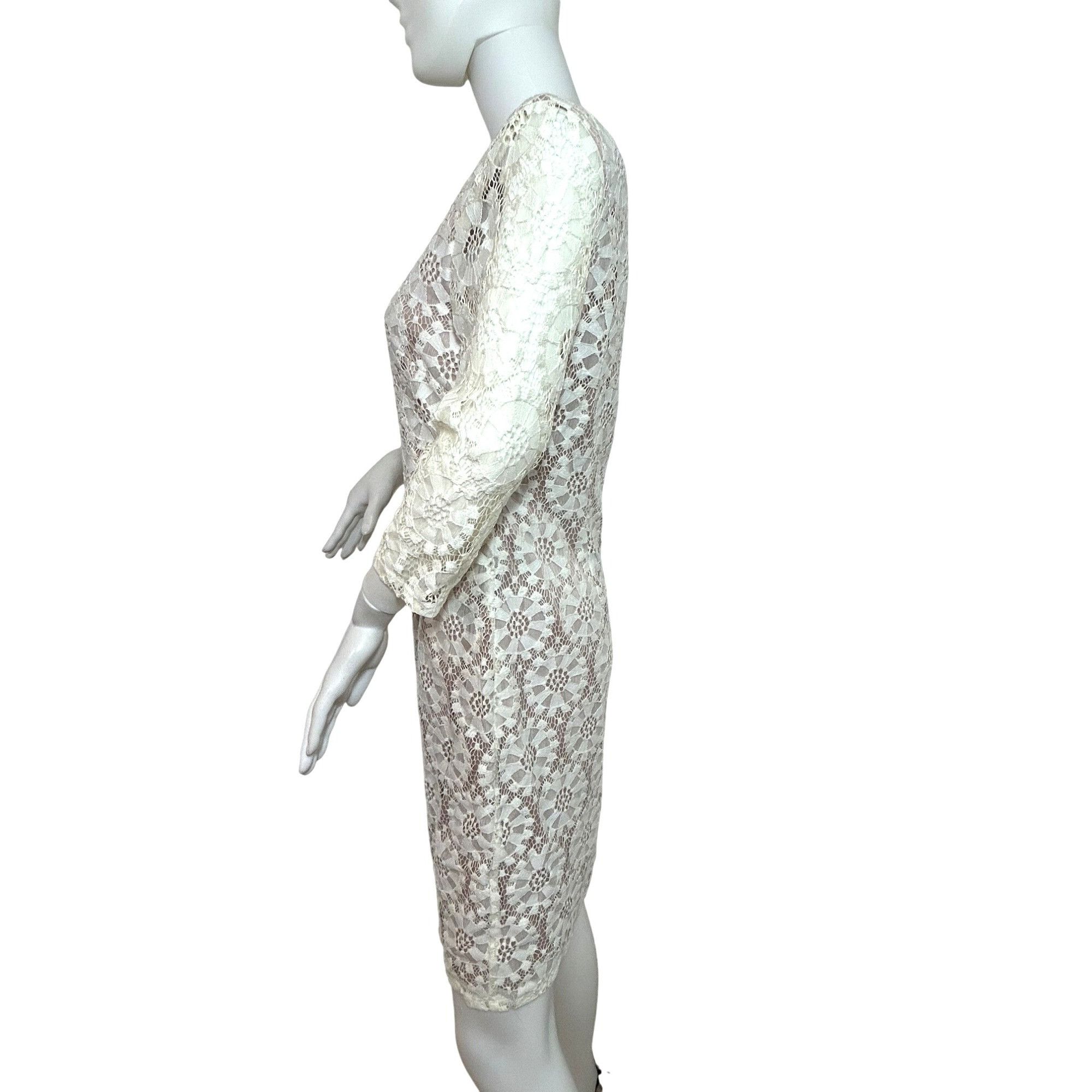 vintage wedding dresses lace Retro 50s 60s Tea Length Lace Tulle Formal Wedding Dress DV1036 Size 12 / White main image 0