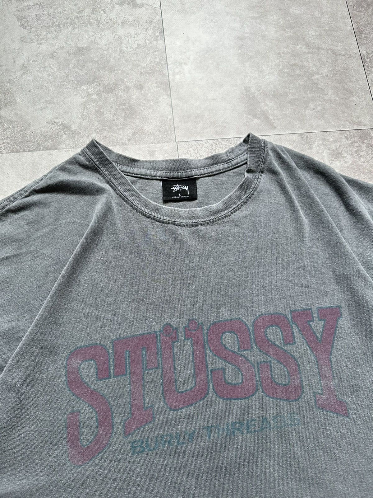 Stussy × Vintage Stussy Burly Threads Washed Big Logo Graphic Print T-Shirt Size US L / EU 52-54 / 3 - 6 Thumbnail