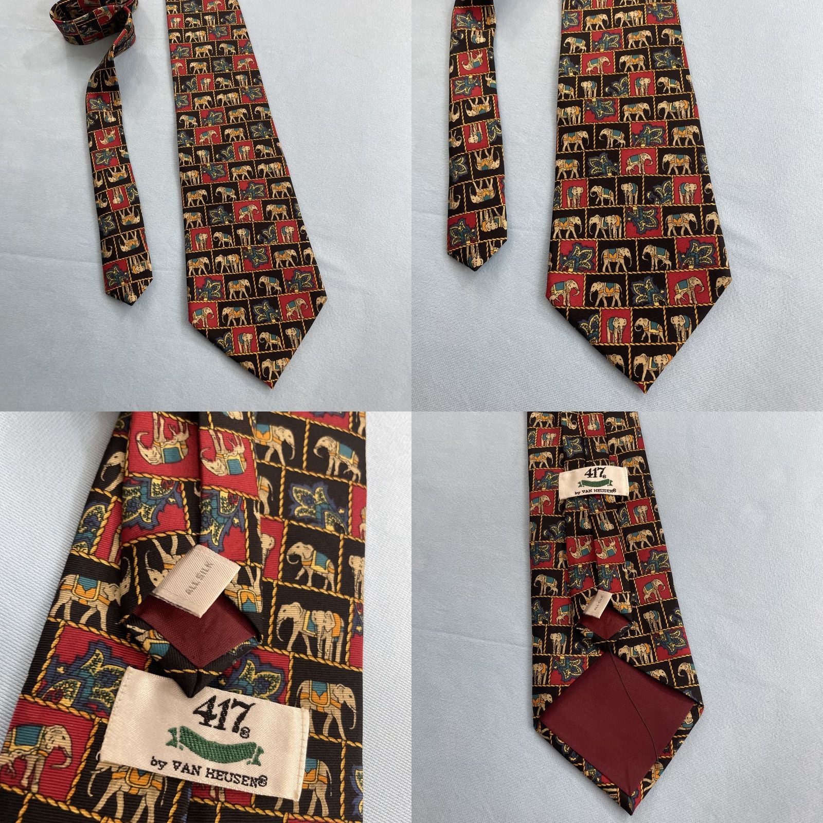 Van Heusen VINTAGE Van Heusen Tie Elephant Paisley Silk Tie vtg 90s Check Red Black Gold USA Men Size ONE SIZE - 10 Thumbnail