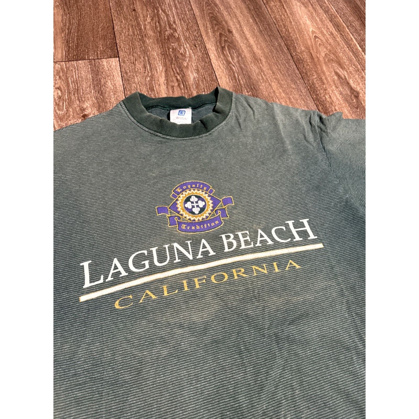 Vintage VINTAGE 90s Laguna Beach California Green Striped T-Shirt Belton Men L Size US L / EU 52-54 / 3 - 2 Thumbnail