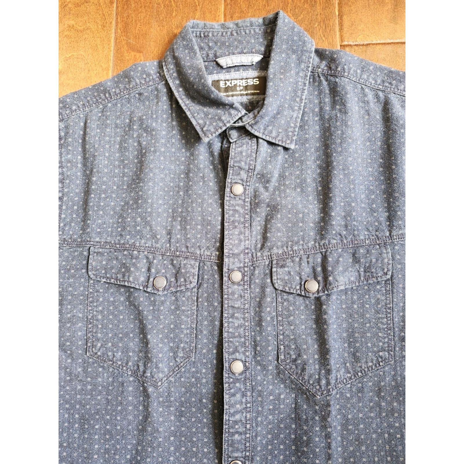 Express Express Shirt Blue Long Sleeve Button Dress Shirt S/P Mens Regular 100% Cotton Solid Collared Size 36R - 4 Thumbnail