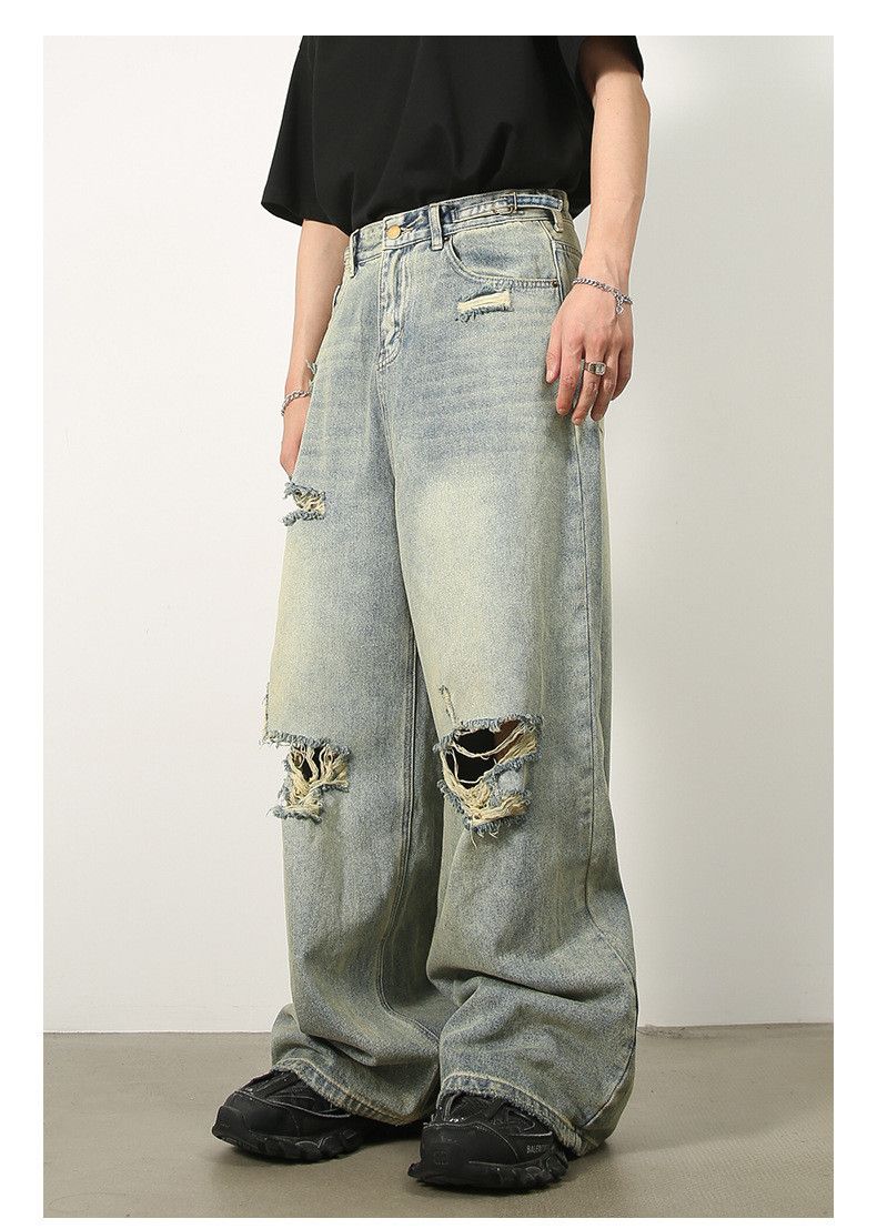 Designer × Japanese Brand Men's washed distressed vintage loose ripped jeans Size US 32 / EU 48 - 3 Thumbnail