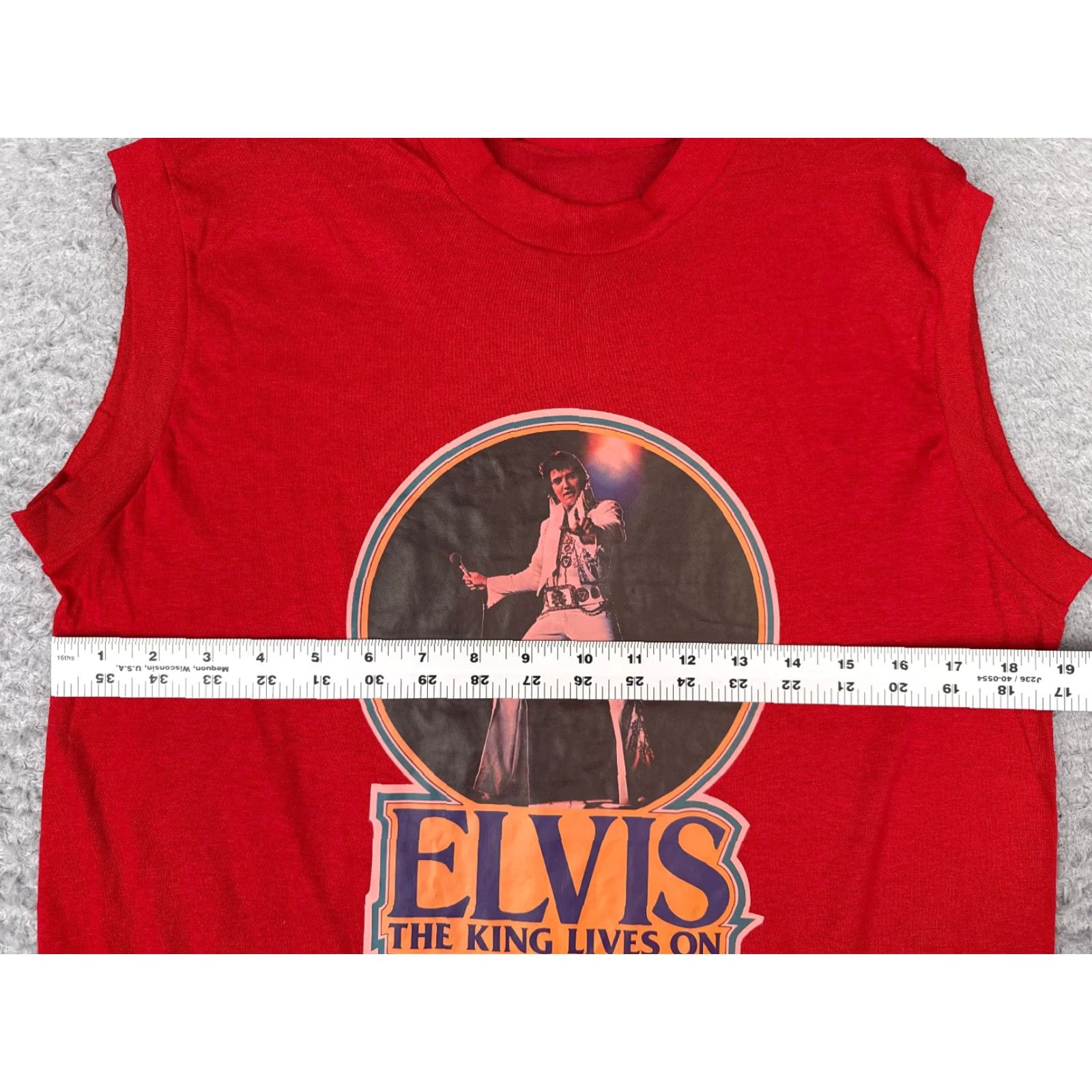 Vintage Elvis The King Lives On Shirt Mens Small Red Cotton Sleeveless Crew Neck T-Shirt Size US S / EU 44-46 / 1 - 7 Thumbnail