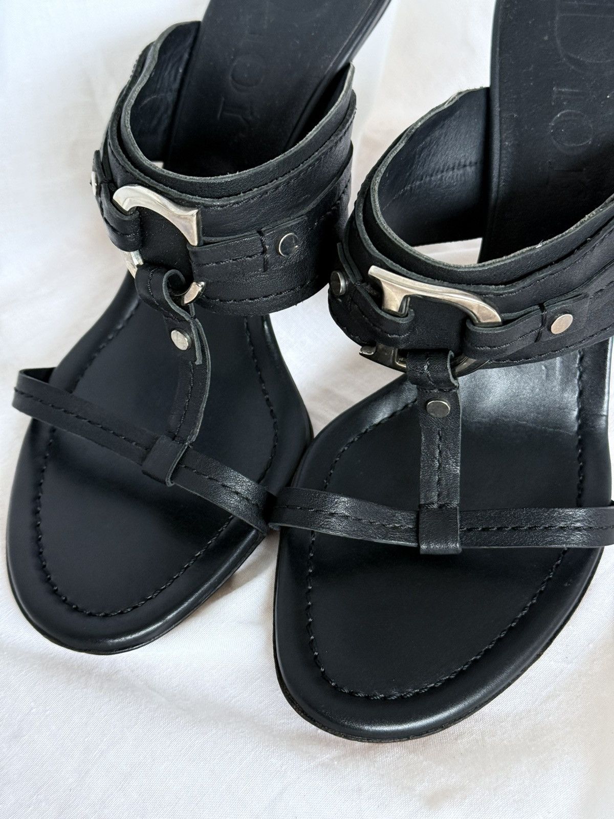 Dior Dior Black Leather Logo CD Sandals Size US 7 / IT 37 - 5 Thumbnail