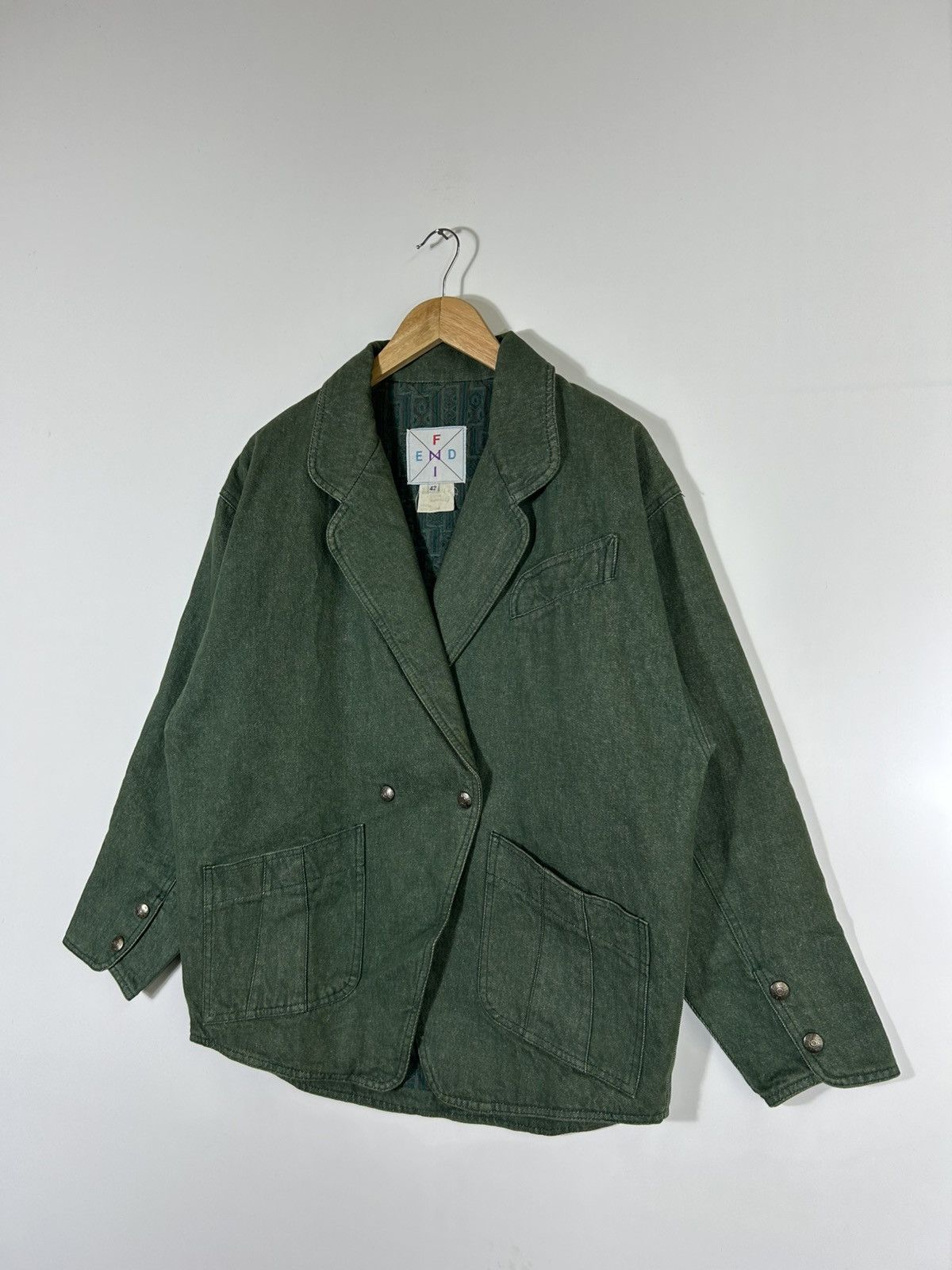 Fendi Vtg FENDI Green Denim Blazer Jacket — 70s Workwear Style Size US M / EU 48-50 / 2 - 3 Thumbnail