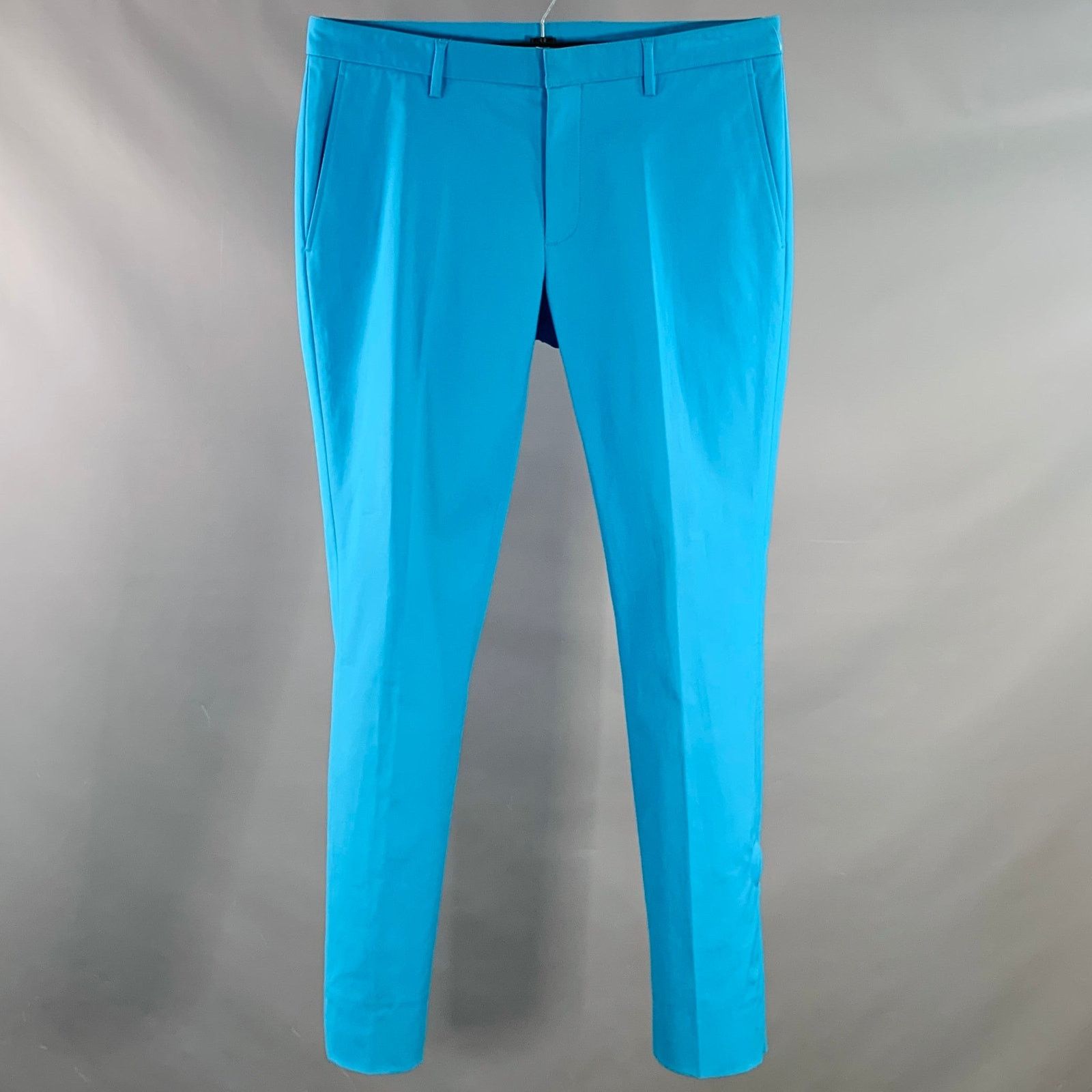Size 34 Blue Cotton Blend Tapered Zip Fly Dress Pants