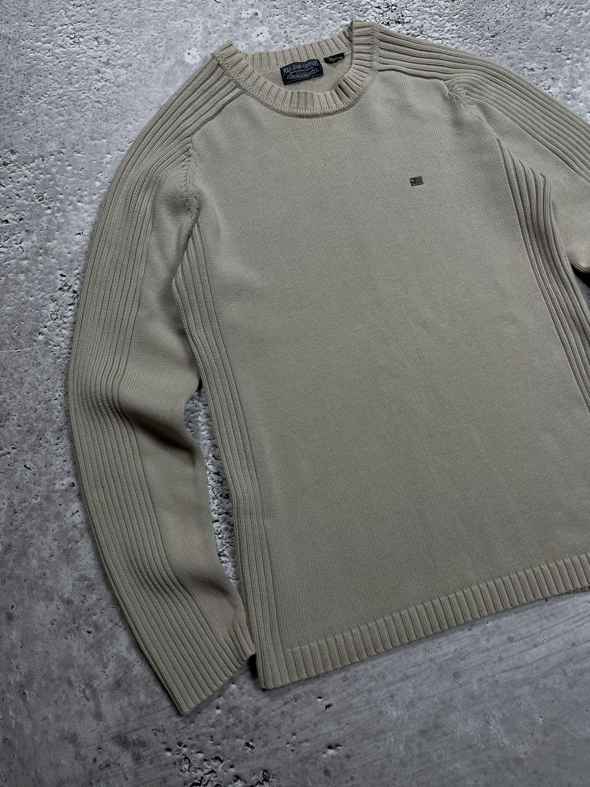 Polo Jeans Company RL Beige Knit Sweater Ribbed Sleeves