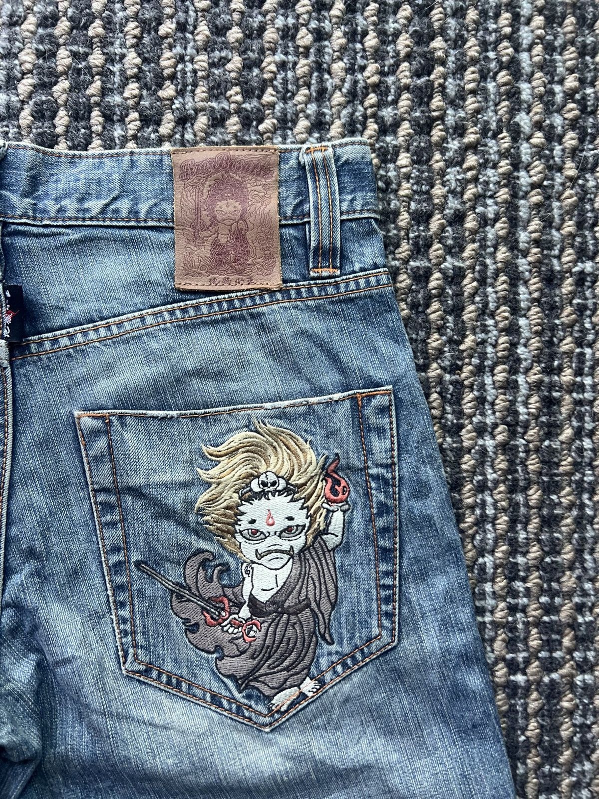 Japanese Brand 00’s Nippon Blue Embroided Demon Evisu Style Japan Jeans Y2K Size US 30 / EU 46 - 4 Thumbnail