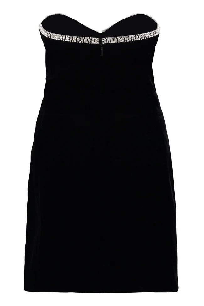 Saint Laurent Paris o1b1hav111224 Strapless Dress Velvet With Rhinestones Black Size M / US 6-8 / IT 42-44 - 3 Thumbnail